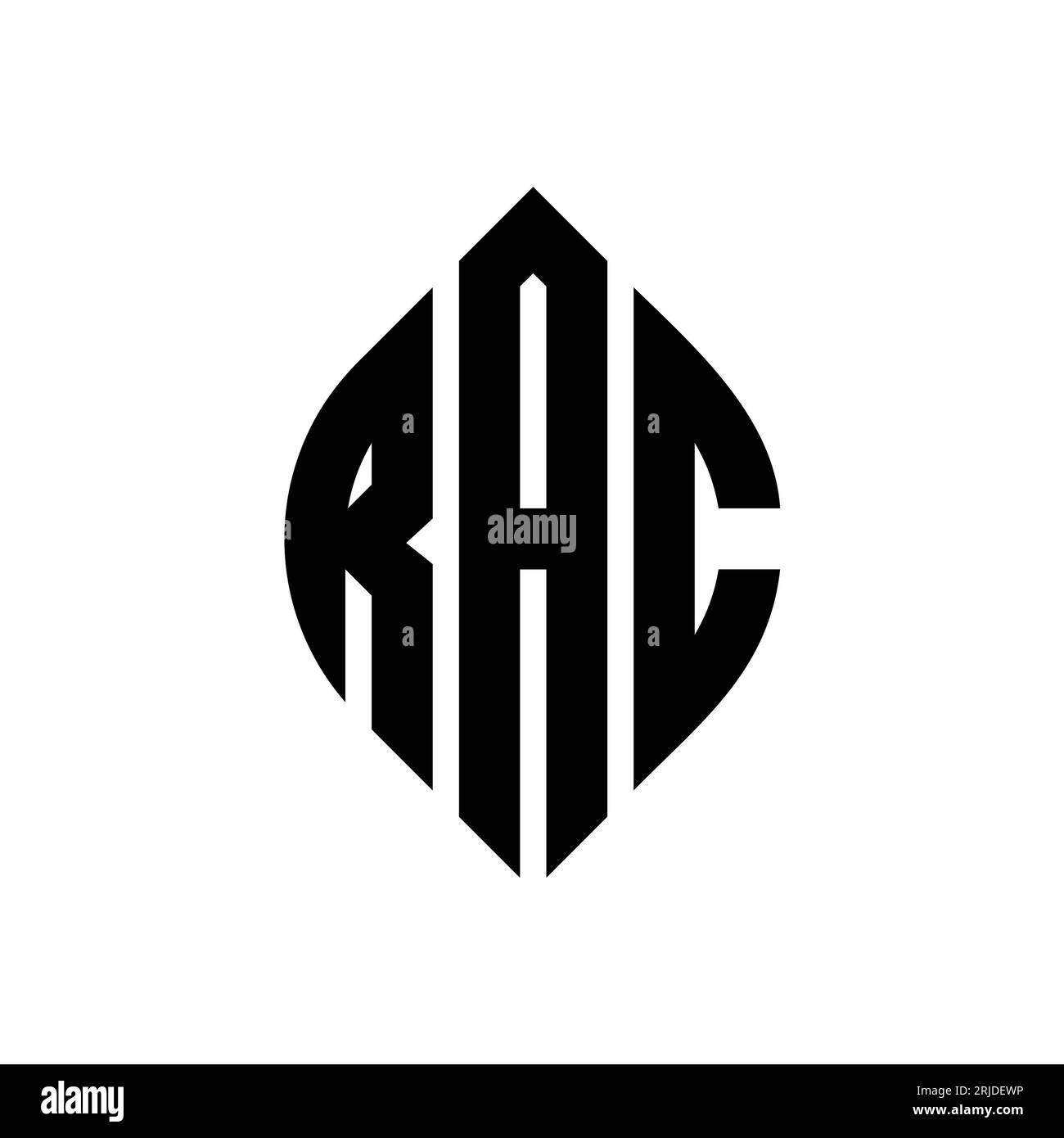 Logo RAC a forma di lettera circolare con forma circolare ed ellisse. Lettere di ellisse RAC con stile tipografico. Le tre iniziali formano un logo circolare. RAC ci Illustrazione Vettoriale