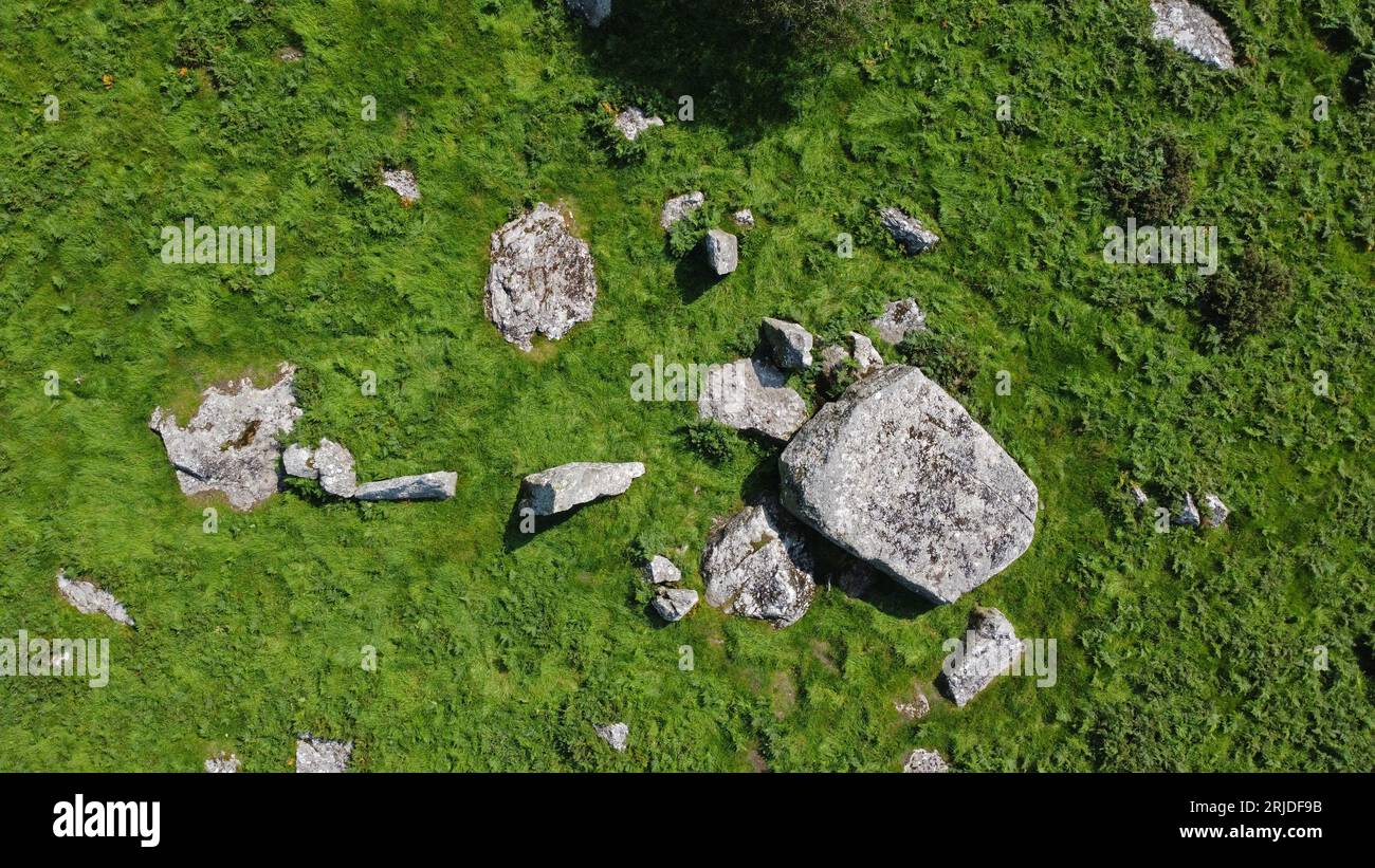 Vista aerea di Garn Turne cromlech, St Dogwells, vicino ad Ambleston, Pembrokeshire Wales, UK Foto Stock