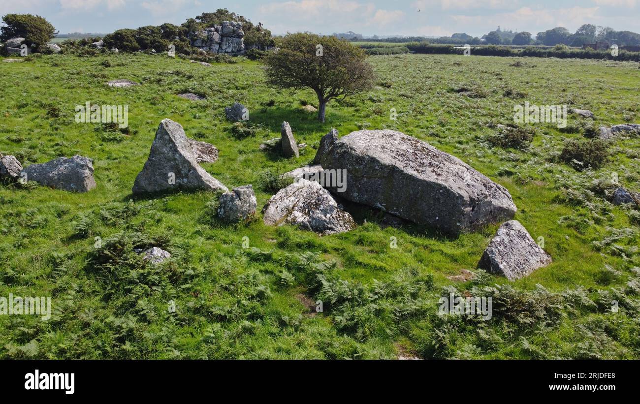 Vista aerea di Garn Turne cromlech, St Dogwells, vicino ad Ambleston, Pembrokeshire Wales, UK Foto Stock