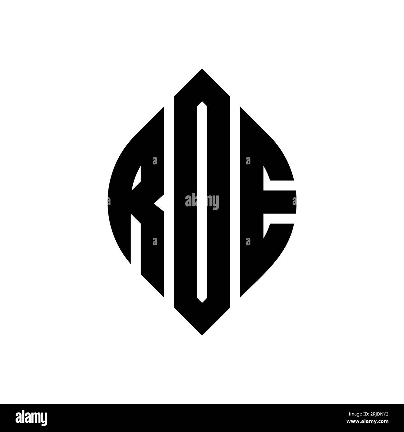 Logo RDE a lettera circolare con forma circolare ed ellisse. Lettere di ellisse RDE con stile tipografico. Le tre iniziali formano un logo circolare. RDE ci Illustrazione Vettoriale
