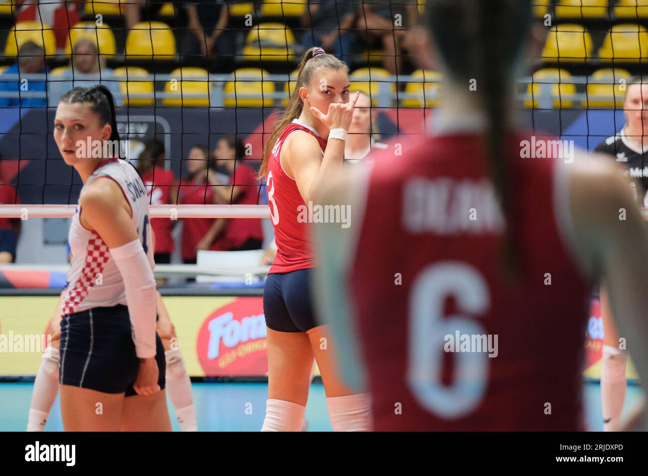 Torino, Italia. 21 agosto 2023. EMA Strunjak della Croazia vista durante il CEV EuroVolley 2023 Women Final Round tra Croazia e Svizzera al Gianni Asti Sports Hall. Punteggio finale; Croazia 1:3 Svizzera. (Foto di Davide di Lalla/SOPA Images/Sipa USA) credito: SIPA USA/Alamy Live News Foto Stock