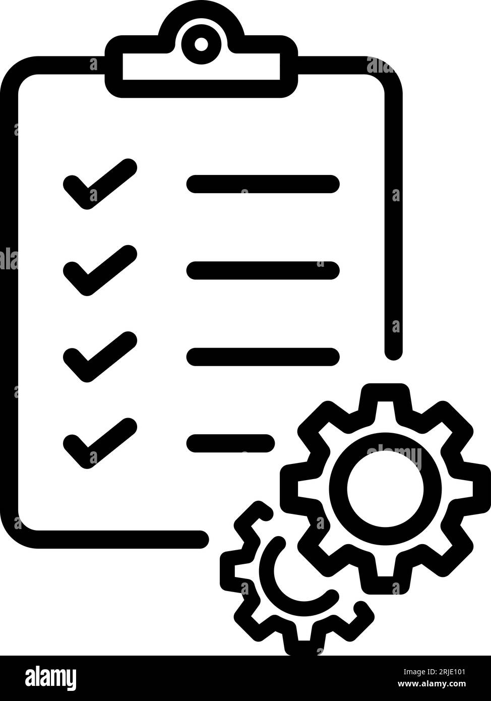 Icona a riga della bacheca della lista di controllo con icona a forma di ingranaggio come simbolo di supporto tecnico Illustrazione Vettoriale
