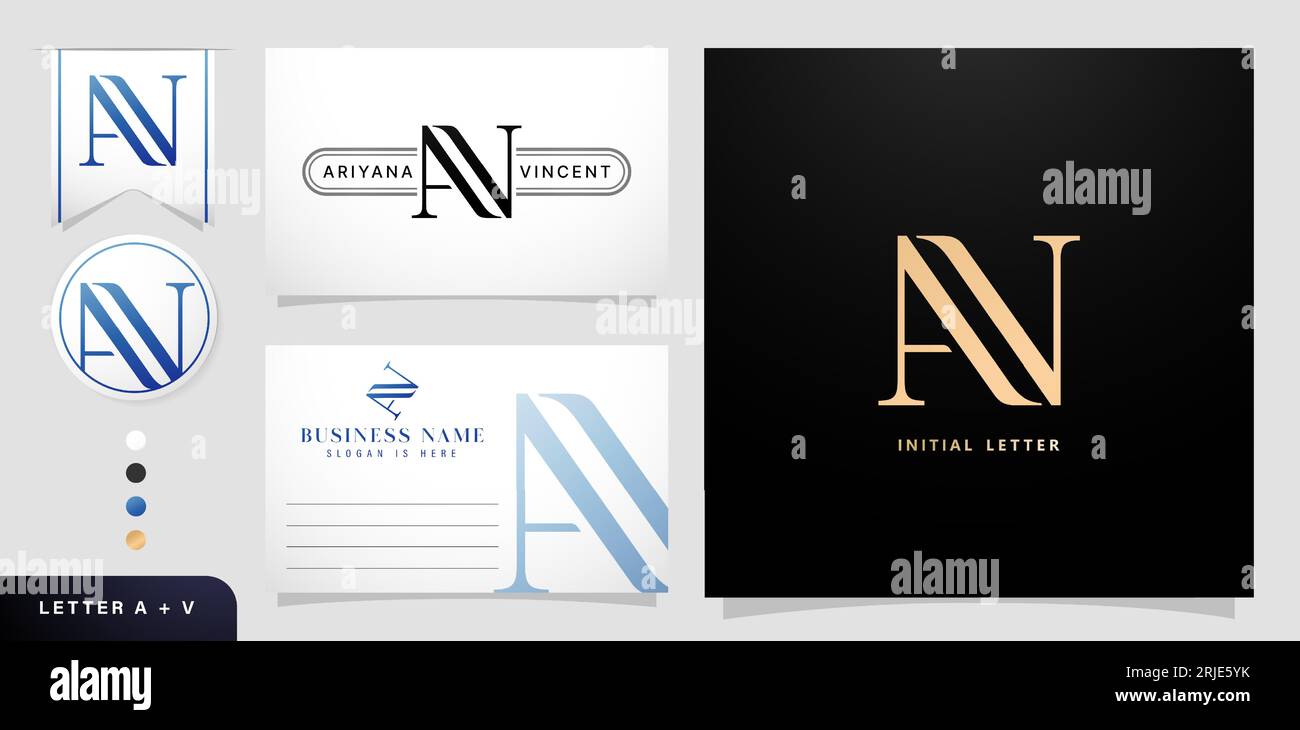 Logo AV monogramma Letter Design con modelli di biglietti da visita minimalista per iniziali inviti di nozze, cancelleria, collage di layout, materiale stampato Illustrazione Vettoriale