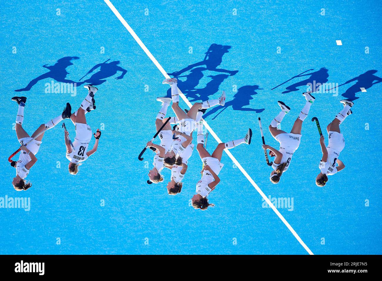 Moenchengladbach, Germania - 22.08.23: EuroHockey. I Campionati europei 2023. La partita tra Spagna e Belgio allo SparkassenPark Foto Stock