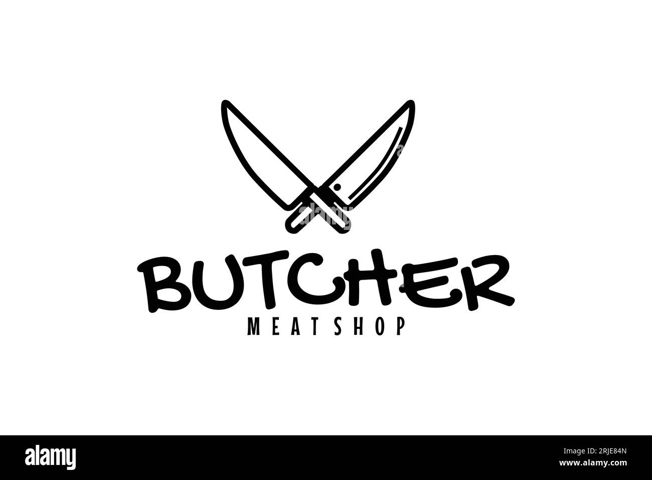 Logo Butcher Shop con coltello a leva incrociato dal design vettoriale Illustrazione Vettoriale