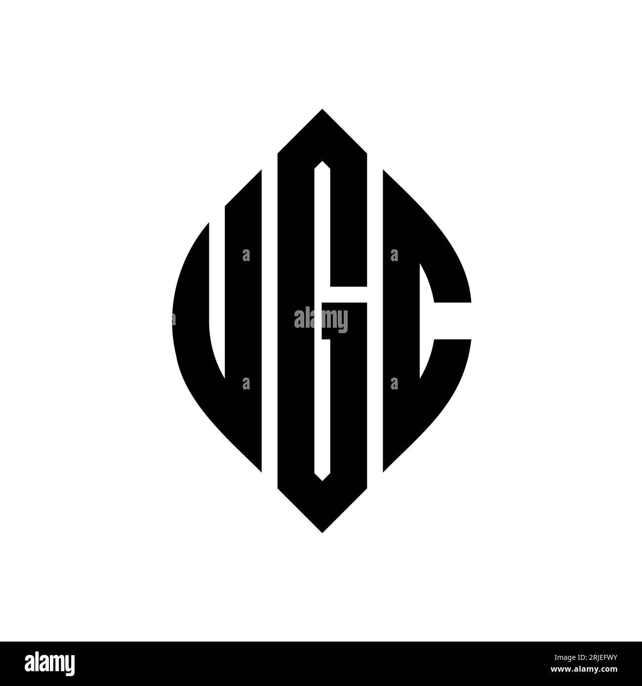 Logo UGC con lettera circolare e forma a cerchio ed ellisse. Lettere di ellisse UGC con stile tipografico. Le tre iniziali formano un logo circolare. UGC ci Illustrazione Vettoriale