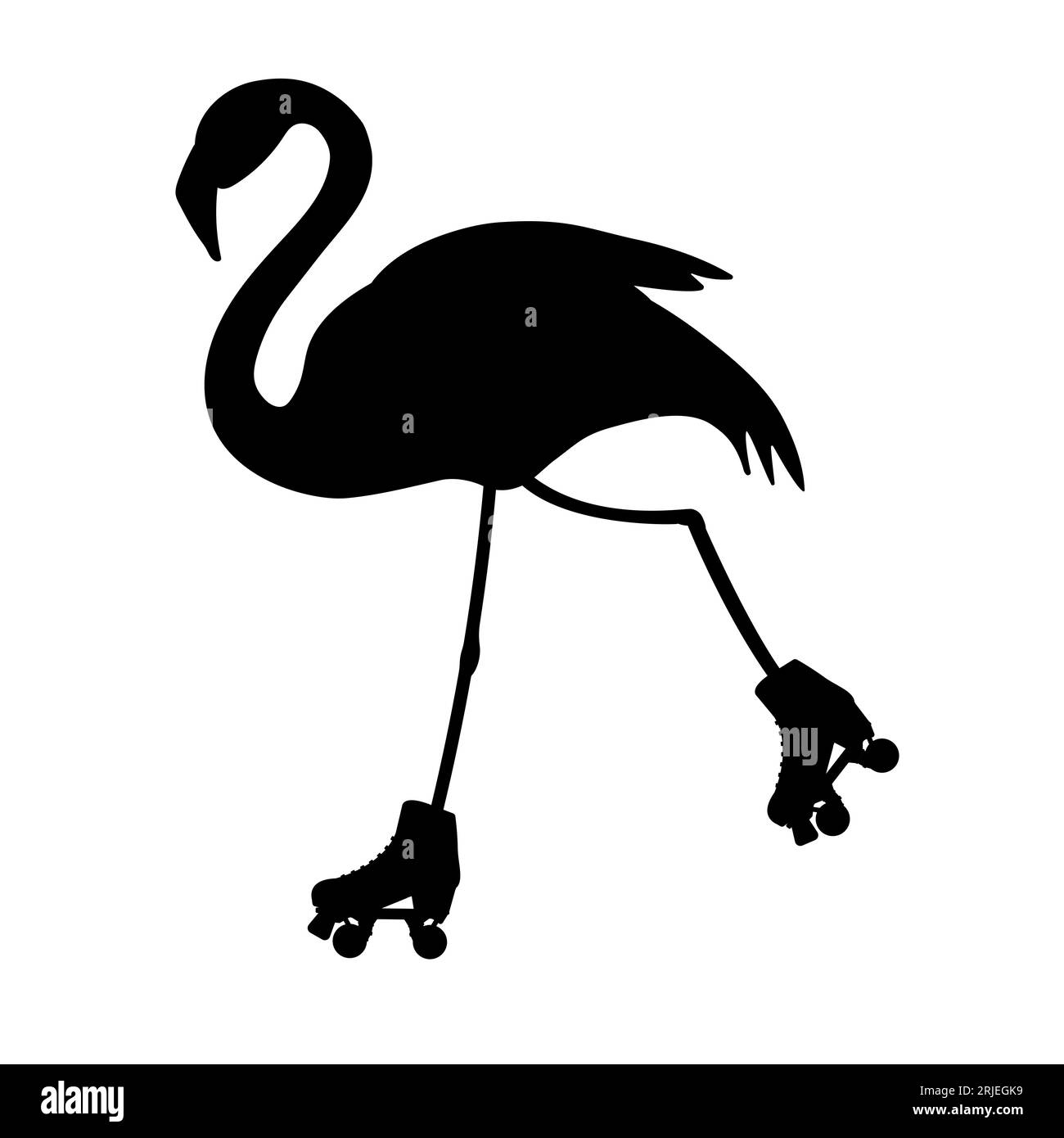 Pattini a rotelle Vector piatti disegnati a mano flamingo isolati su sfondo bianco Illustrazione Vettoriale