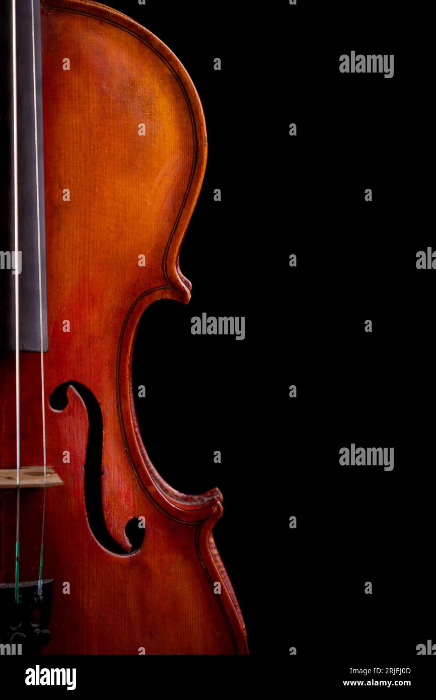 Violino su sfondo nero verticale Foto Stock