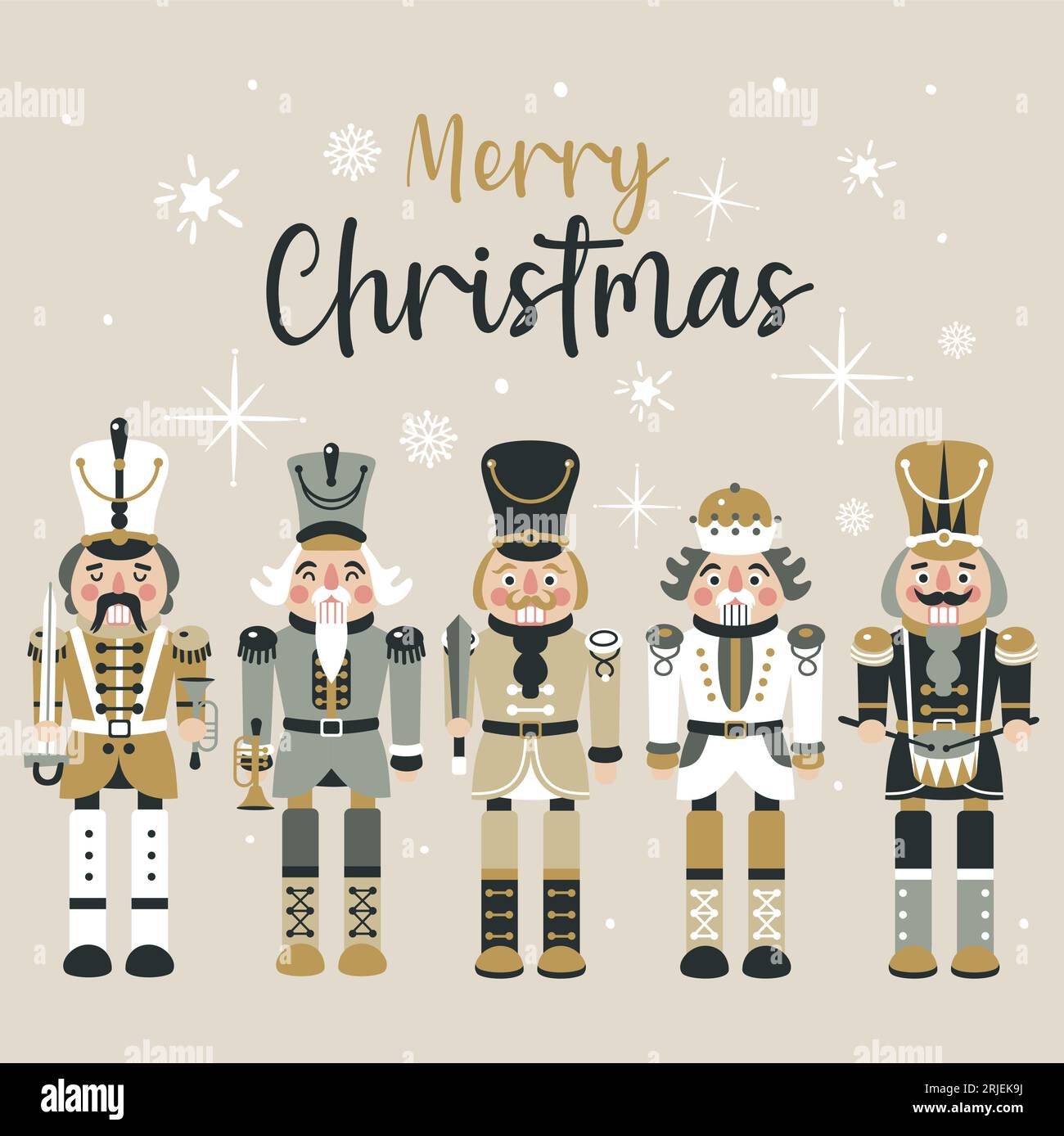 Illustrazione vettoriale natalizia di noci cracker su sfondo chiaro Illustrazione Vettoriale