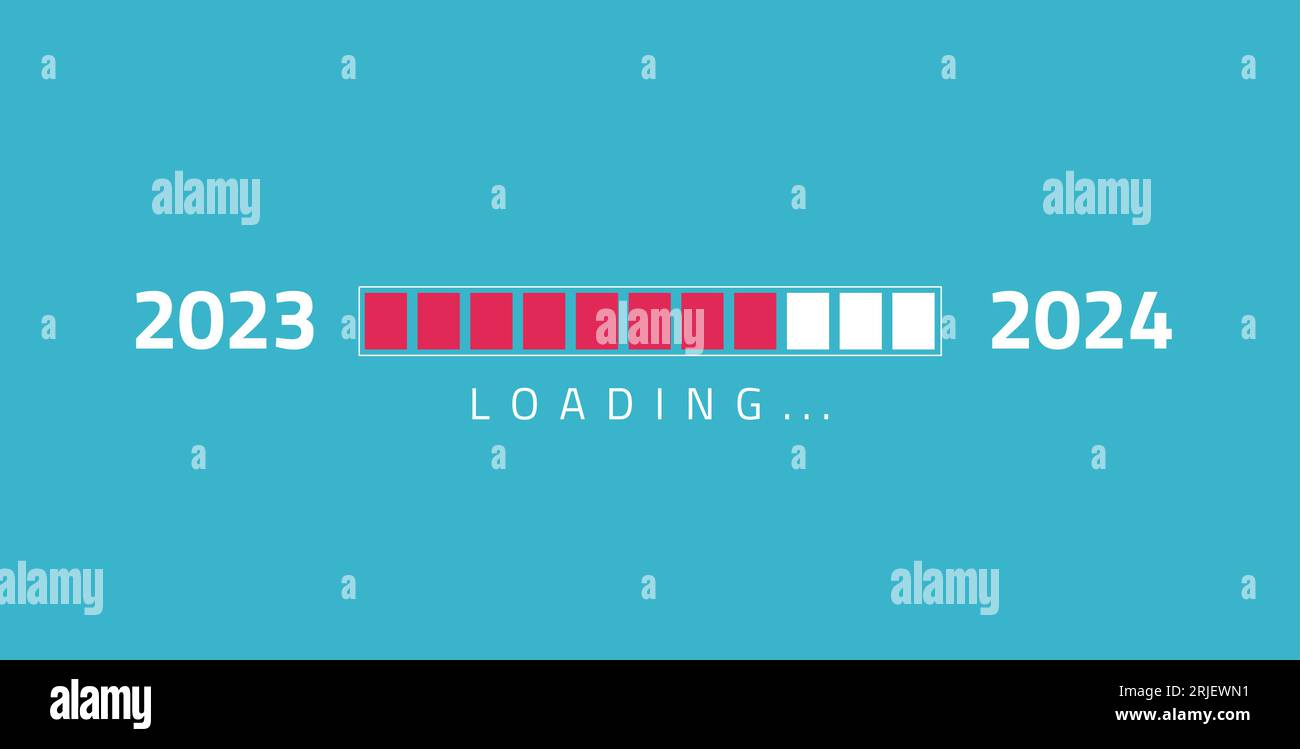 Caricamento della barra di avanzamento per il nuovo anno dal 2023 al 2024 in corso. Illustrazione Vettoriale