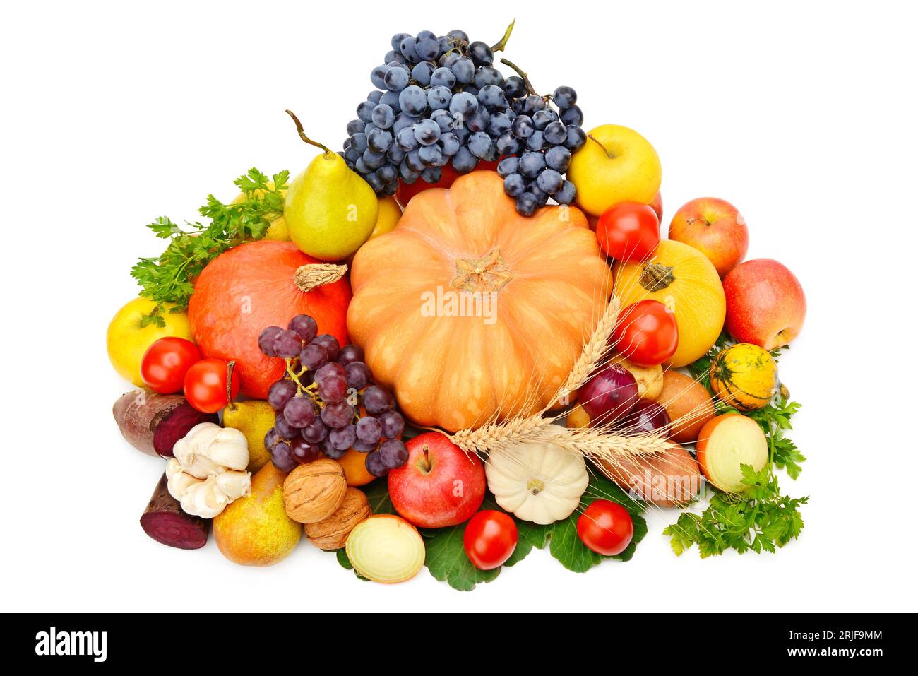 Frutta e verdura isolate su sfondo bianco. Cibo sano. Foto Stock