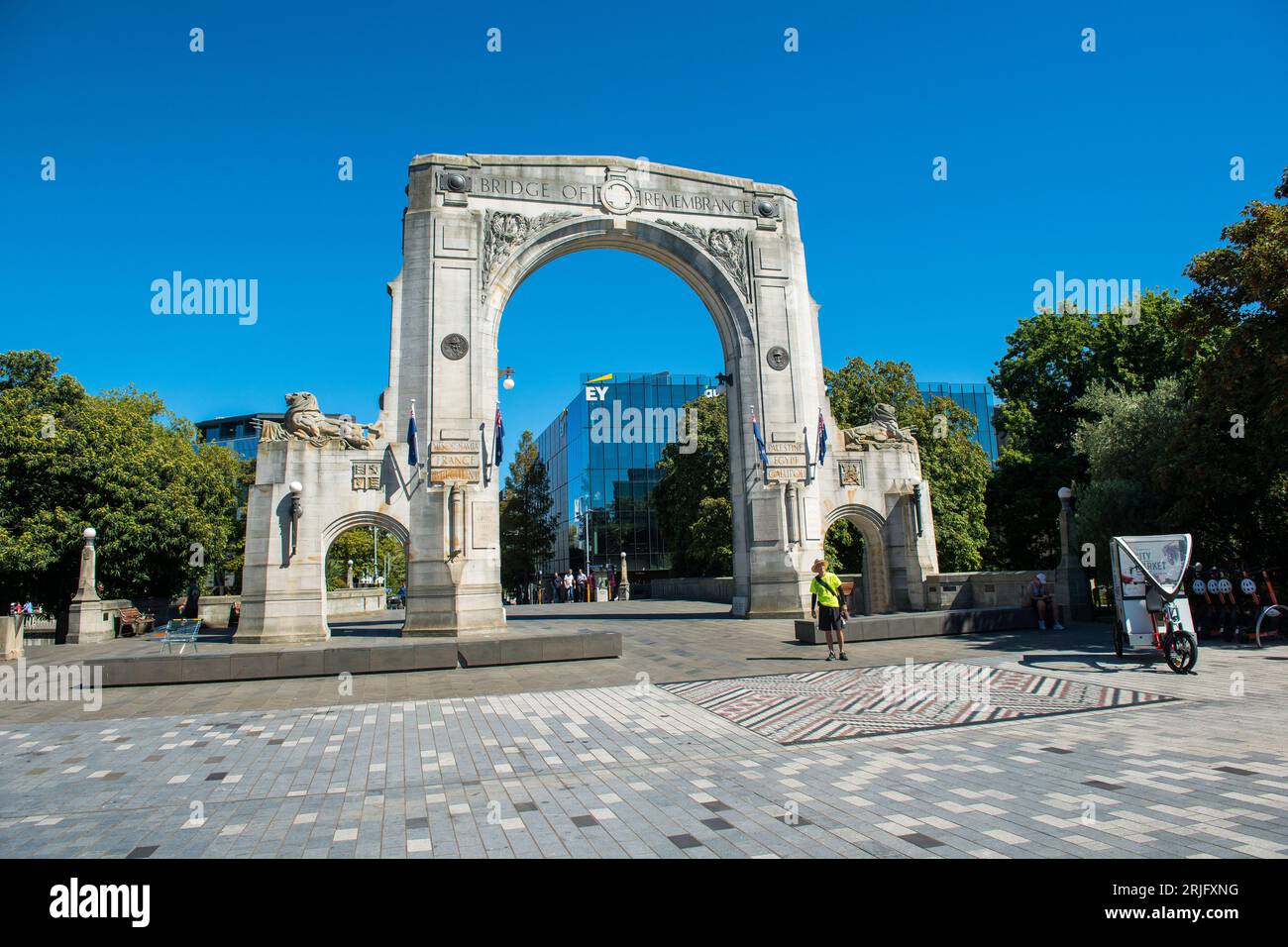 Christchurch's Bridge of Remembrance è un memoriale per coloro che hanno combattuto nella "grande Guerra", South Island, nuova Zelanda Foto Stock