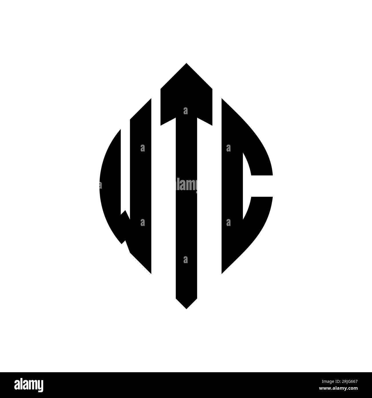 Logo WTC a lettera circolare con forma circolare ed ellisse. Lettere di ellisse WTC con stile tipografico. Le tre iniziali formano un logo circolare. WTC ci Illustrazione Vettoriale