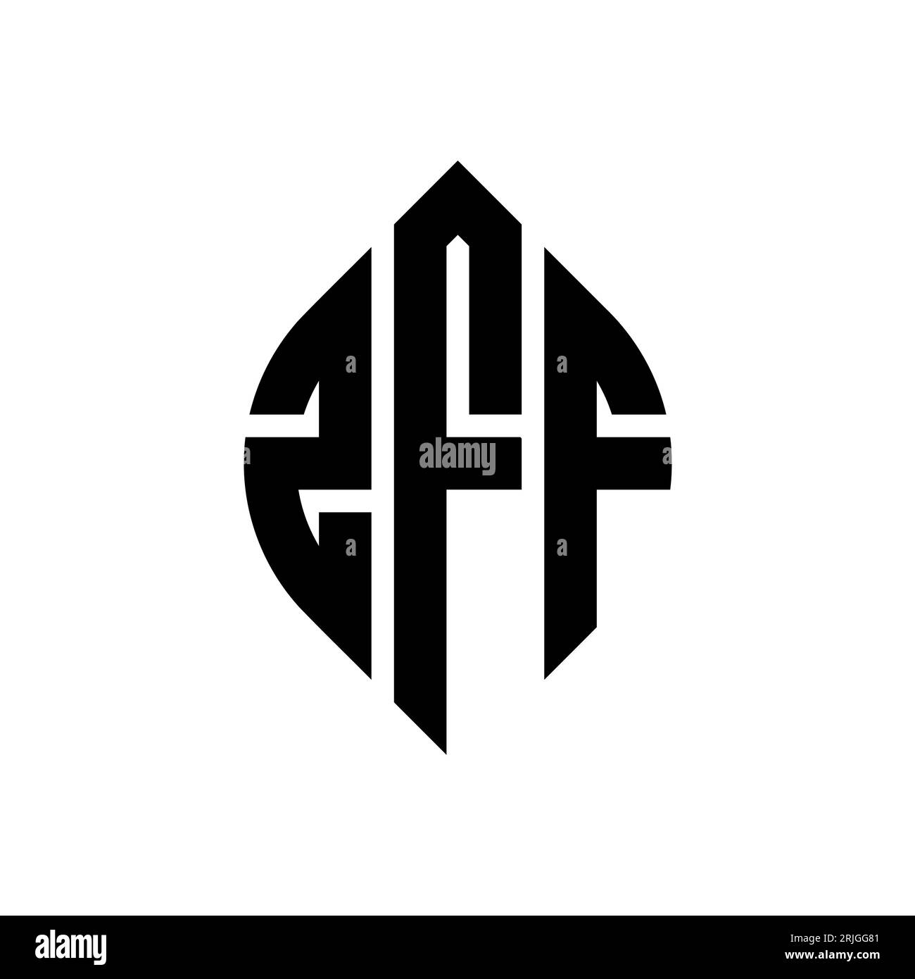 Logo con lettera circolare ZFF con forma circolare ed ellisse. Lettere ellittiche ZFF con stile tipografico. Le tre iniziali formano un logo circolare. ZFF ci Illustrazione Vettoriale