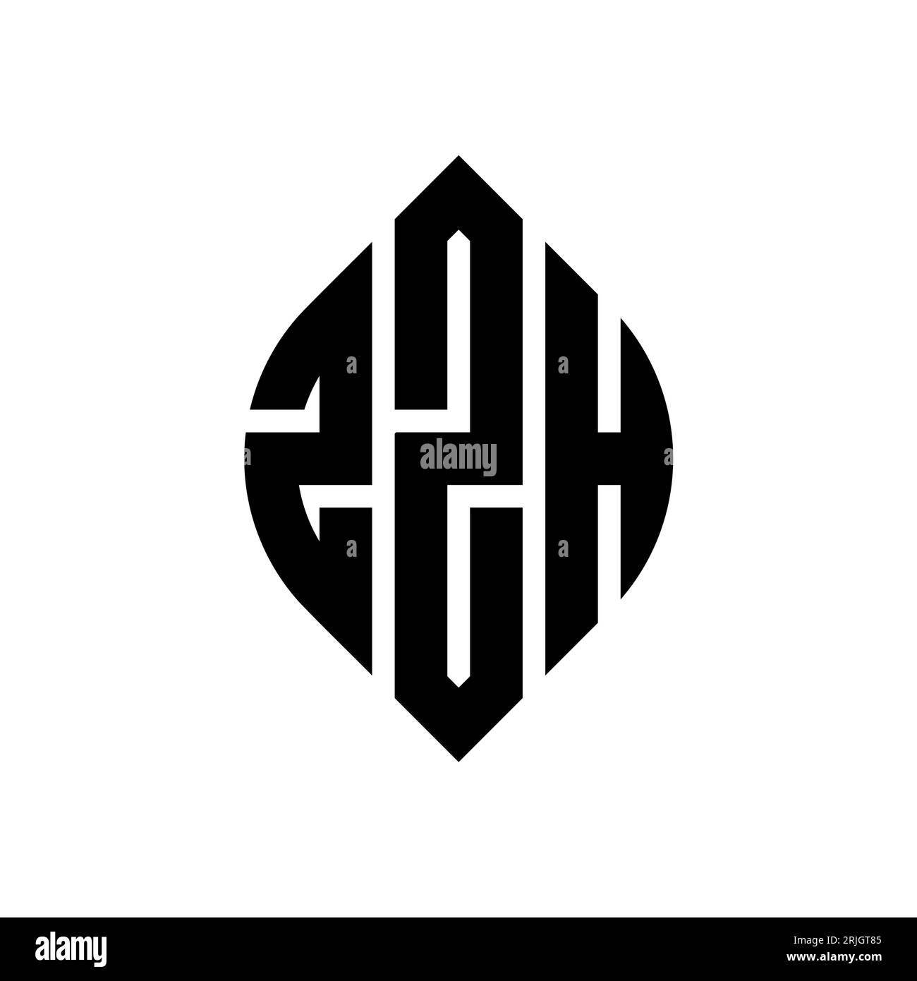 Logo con lettera circolare ZZH con forma circolare ed ellisse. Lettere ellittiche ZZH con stile tipografico. Le tre iniziali formano un logo circolare. ZZH ci Illustrazione Vettoriale