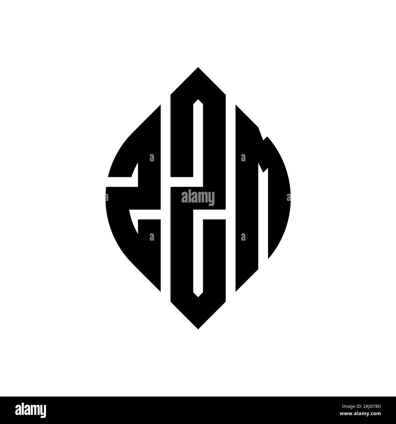 Logo con lettera circolare ZZM con forma circolare ed ellisse. Lettere ellittiche ZZM con stile tipografico. Le tre iniziali formano un logo circolare. ZZM ci Illustrazione Vettoriale