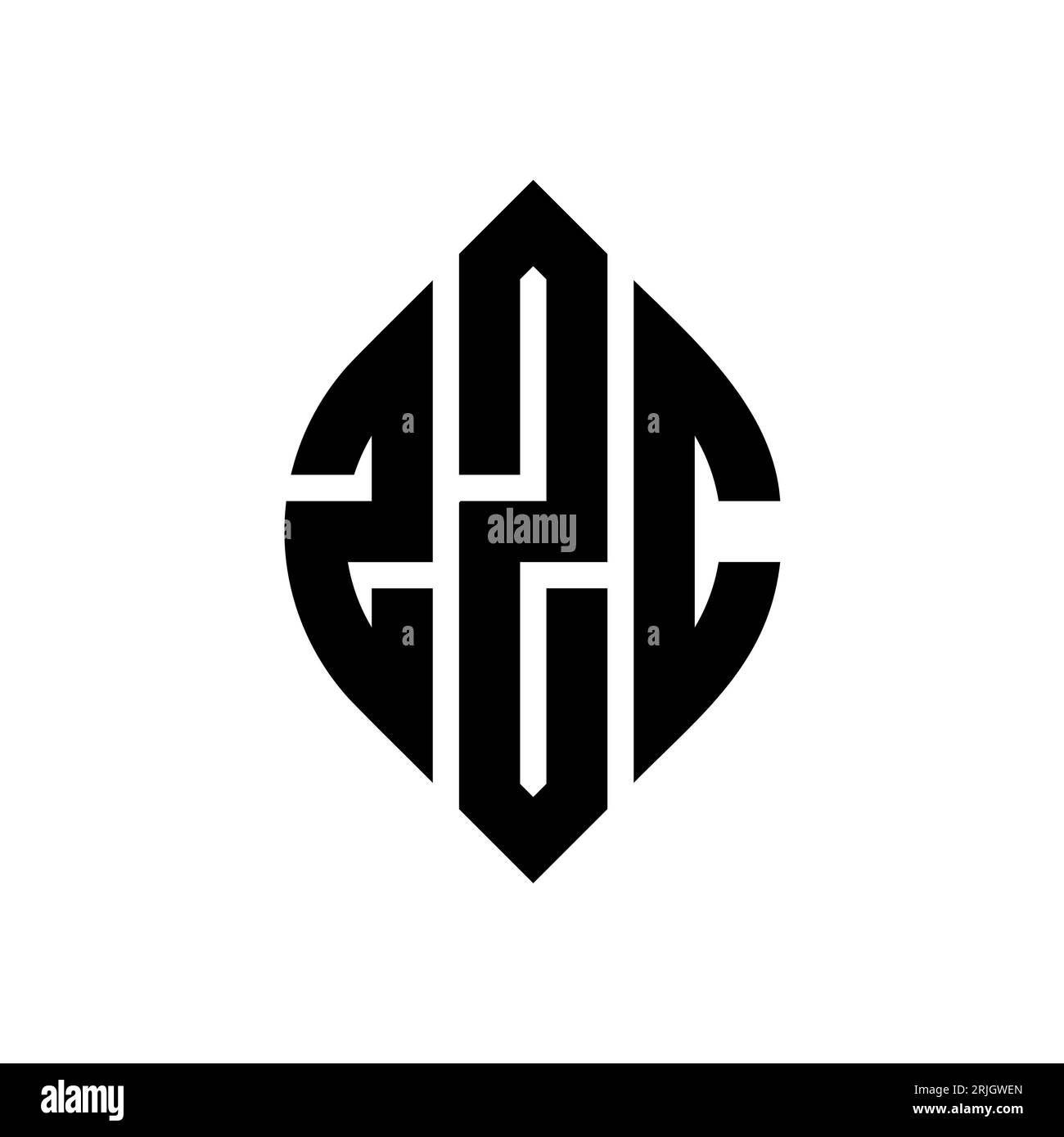 Logo con lettera circolare ZZC con forma circolare ed ellisse. Lettere ellittiche ZZC con stile tipografico. Le tre iniziali formano un logo circolare. ZZC ci Illustrazione Vettoriale