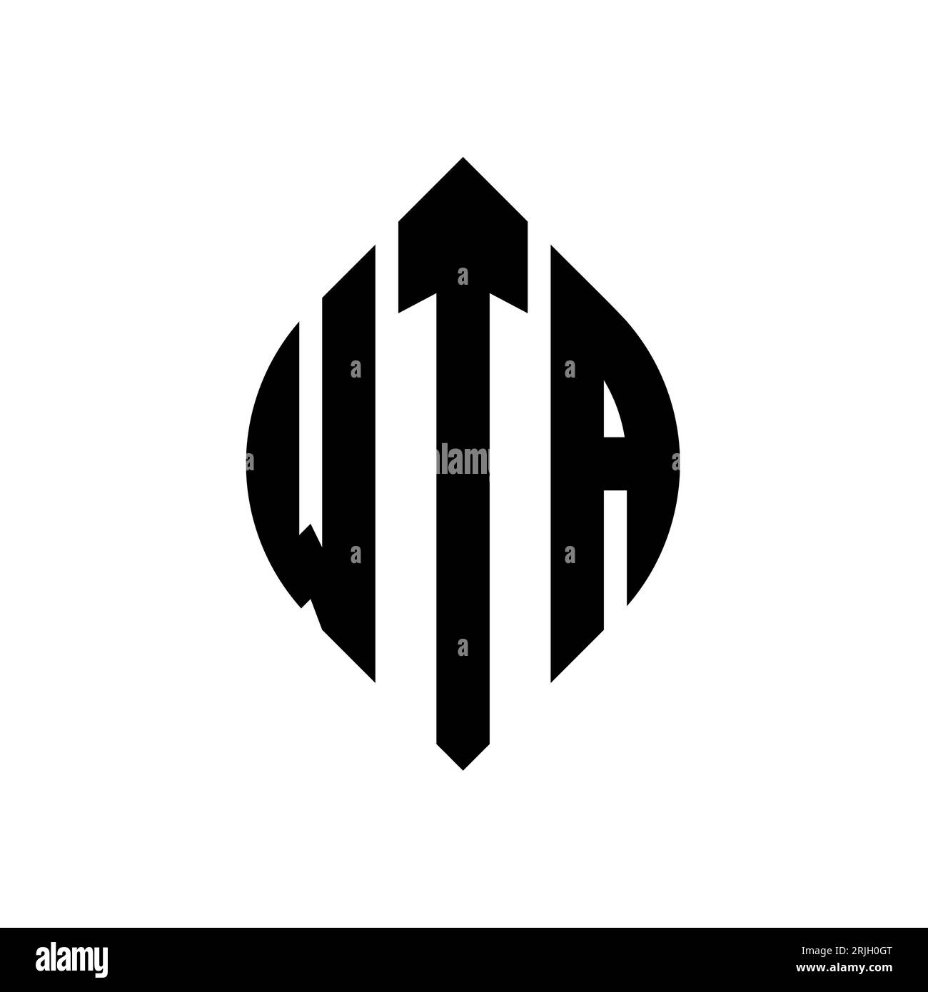 Logo WTA a forma di lettera circolare con forma circolare ed ellisse. Lettere ellittiche WTA con stile tipografico. Le tre iniziali formano un logo circolare. WTA ci Illustrazione Vettoriale