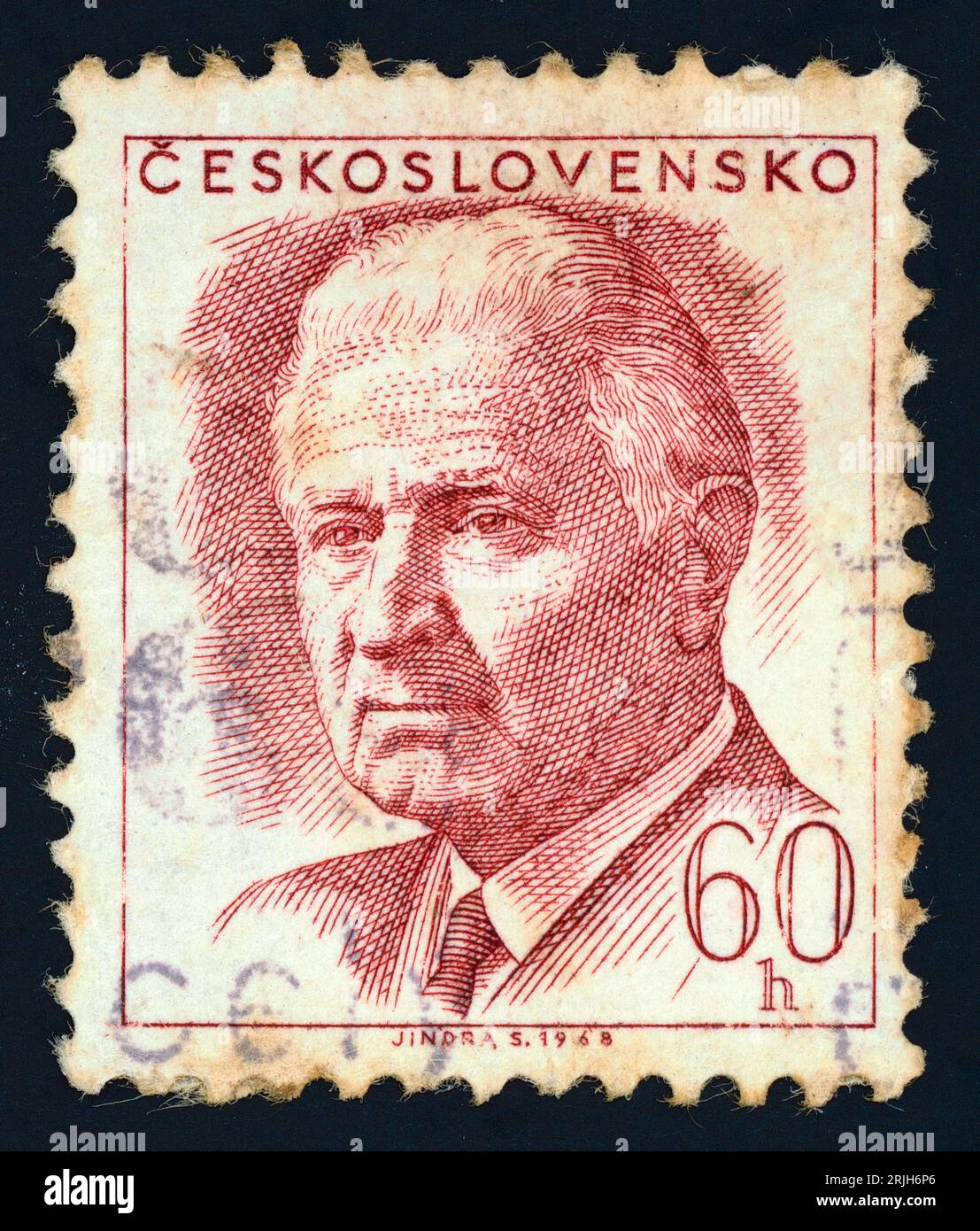 Ludvík Svoboda (1895 – 1979). Francobollo emesso in Cecoslovacchia nel 1968. Ludvík Svoboda è stato un generale e politico ceco. Combatté in entrambe le guerre mondiali, per le quali fu considerato un eroe nazionale, e in seguito fu presidente della Cecoslovacchia dal 1968 al 1975. Foto Stock