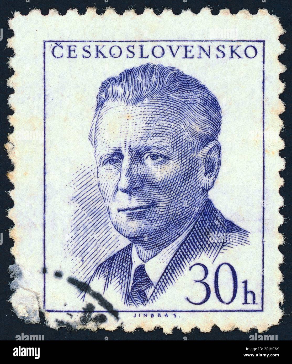 Antonín Novotný (1904 – 1975). Francobollo emesso in Cecoslovacchia nel 1958. Antonín Josef Novotný fu primo segretario del Partito Comunista di Cecoslovacchia dal 1953 al 1968, e ricoprì anche la carica di presidente della Cecoslovacchia dal 1957 al 1968. Foto Stock