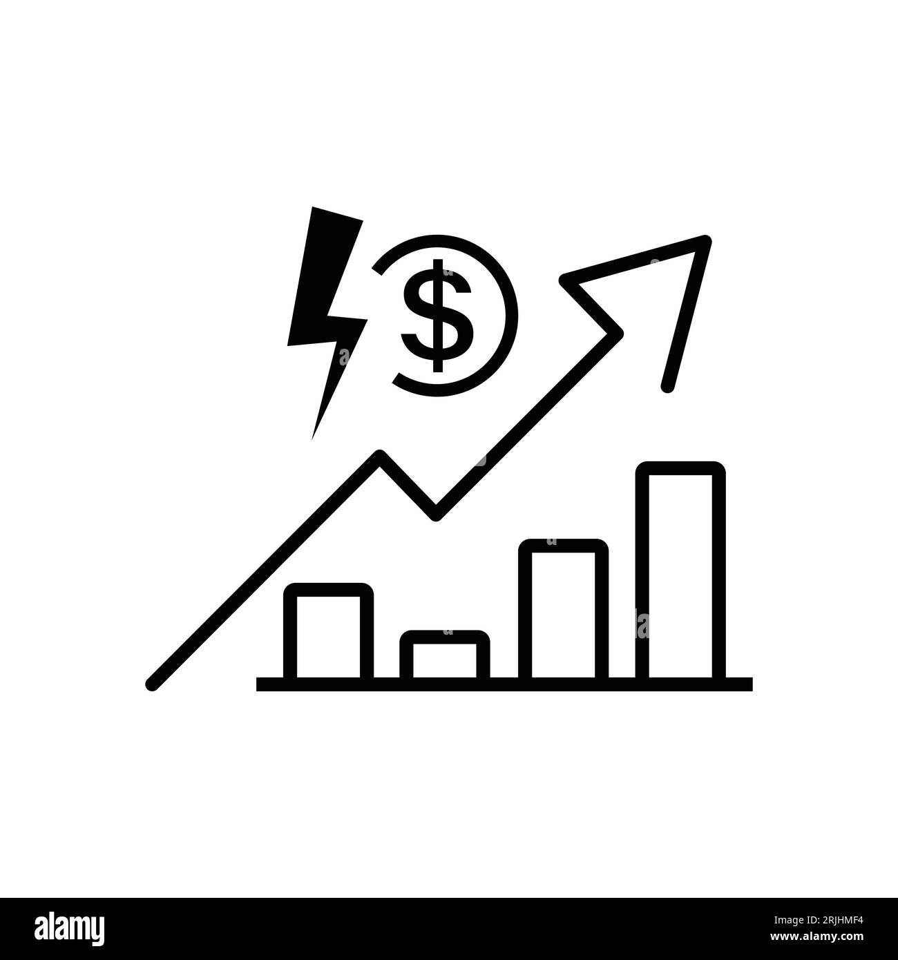 icona costo elettricità, prezzo o tariffa energia elettrica, simbolo di linea sottile su sfondo bianco. Illustrazione Vettoriale