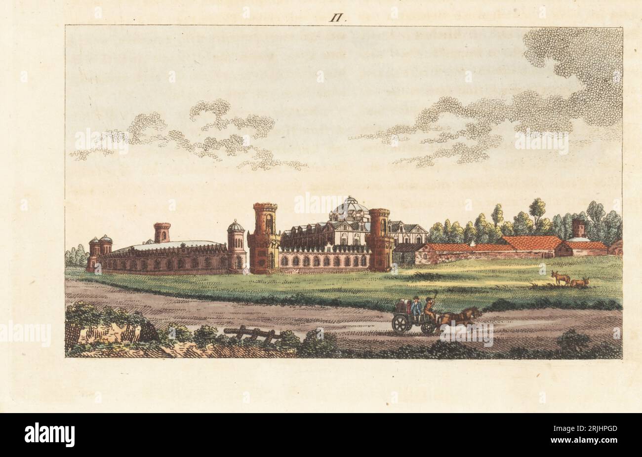 Palazzo Petrovsky o Palazzo Petroff, Leningradsky Prospect, Mosca, Russia. Palazzo gotico fondato nel 1780 da Caterina la grande. Ora un hotel. Le Palais d'Ete Imperial Petrowsky. Incisione in copperplate a mano da Carl Bertuch's Bilderbuch fur Kinder (Picture Book for Children), Weimar, 1813. Un'enciclopedia in 12 volumi per bambini illustrata con quasi 1.200 tavole incise su storia naturale, scienza, costume, mitologia, ecc., pubblicato dal 1790-1830. Foto Stock