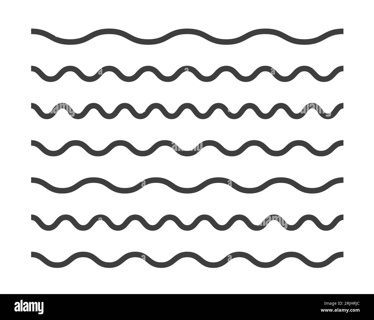 Set di linee ondulate per tracciatori Doodle. Icone di contorno semplici. Illustrazione Vettoriale
