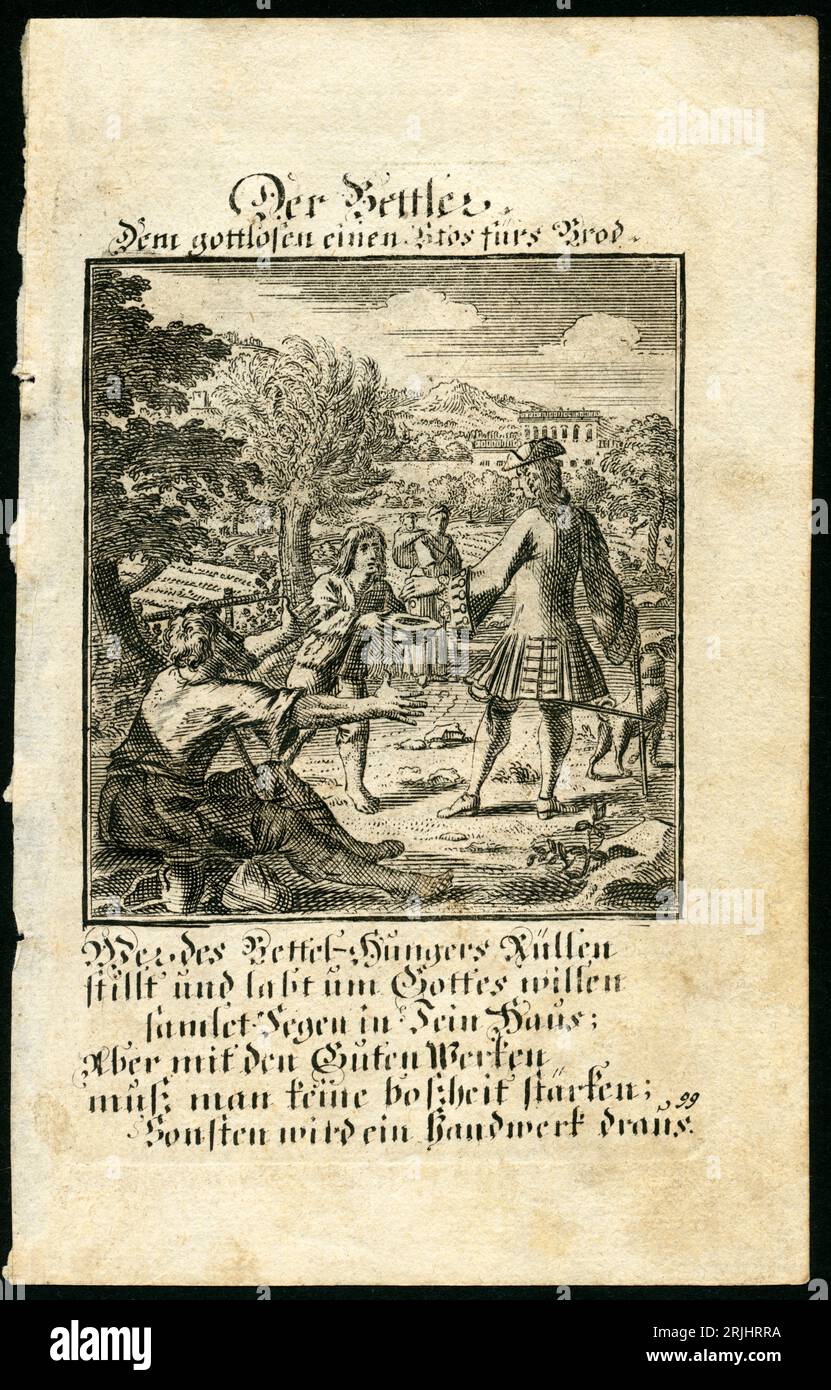 Europa, Deutschland, ' Der Bettler', Kupferstich von Christoph Weigel ( Kupferstecher und Verleger ) , um 1699 / Europe, Germany, ' Der Bettler' ( il mendicante ) , incisione su copperplate di Christoph Weigel ( editore e incisore ), intorno al 1699 . Foto Stock