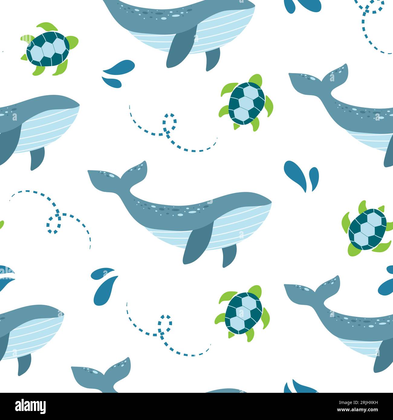 Modello senza cuciture con balene e tartarughe. Illustrazione Vettoriale