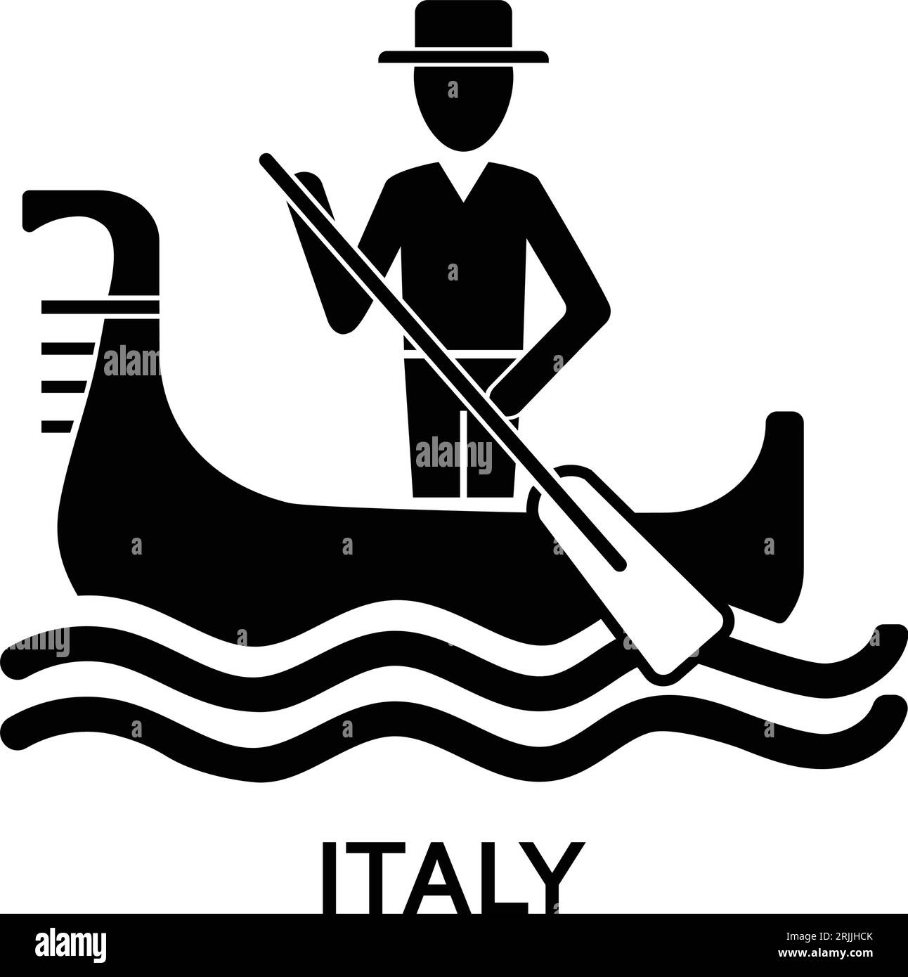 Uomo in gondola con scritta in Italia icona semplice Illustrazione Vettoriale