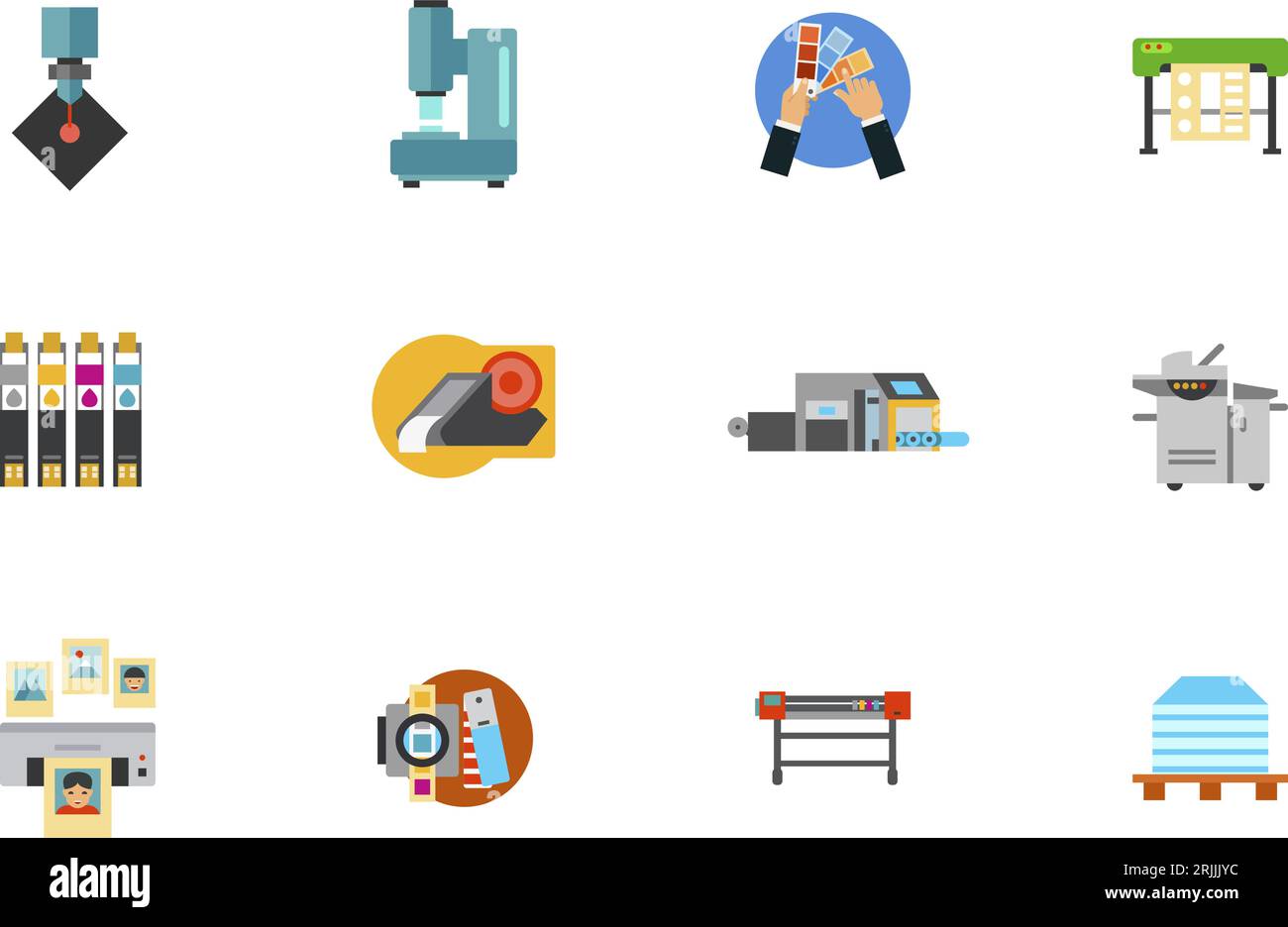 Set di icone produzione supporti di stampa Illustrazione Vettoriale