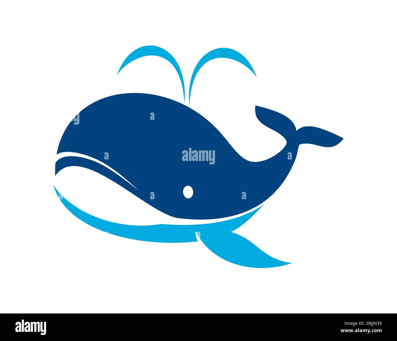 Graziosa balena blu, icona blu della vita oceanica. Cartello grafico aziendale, squadra sportiva o università, mascotte di animali selvatici oceanici o simbolo vettoriale, ic astratto aziendale Illustrazione Vettoriale