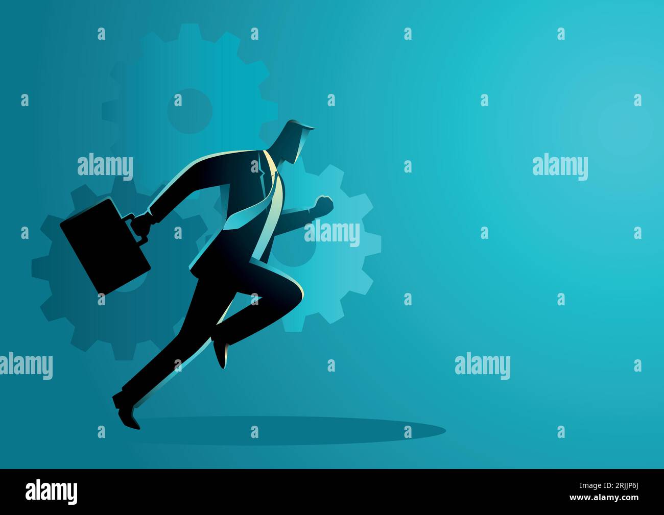 Business vettoriale illustrazione di un uomo d'affari in esecuzione con valigetta, business in movimento, concetto energetico e dinamico Illustrazione Vettoriale