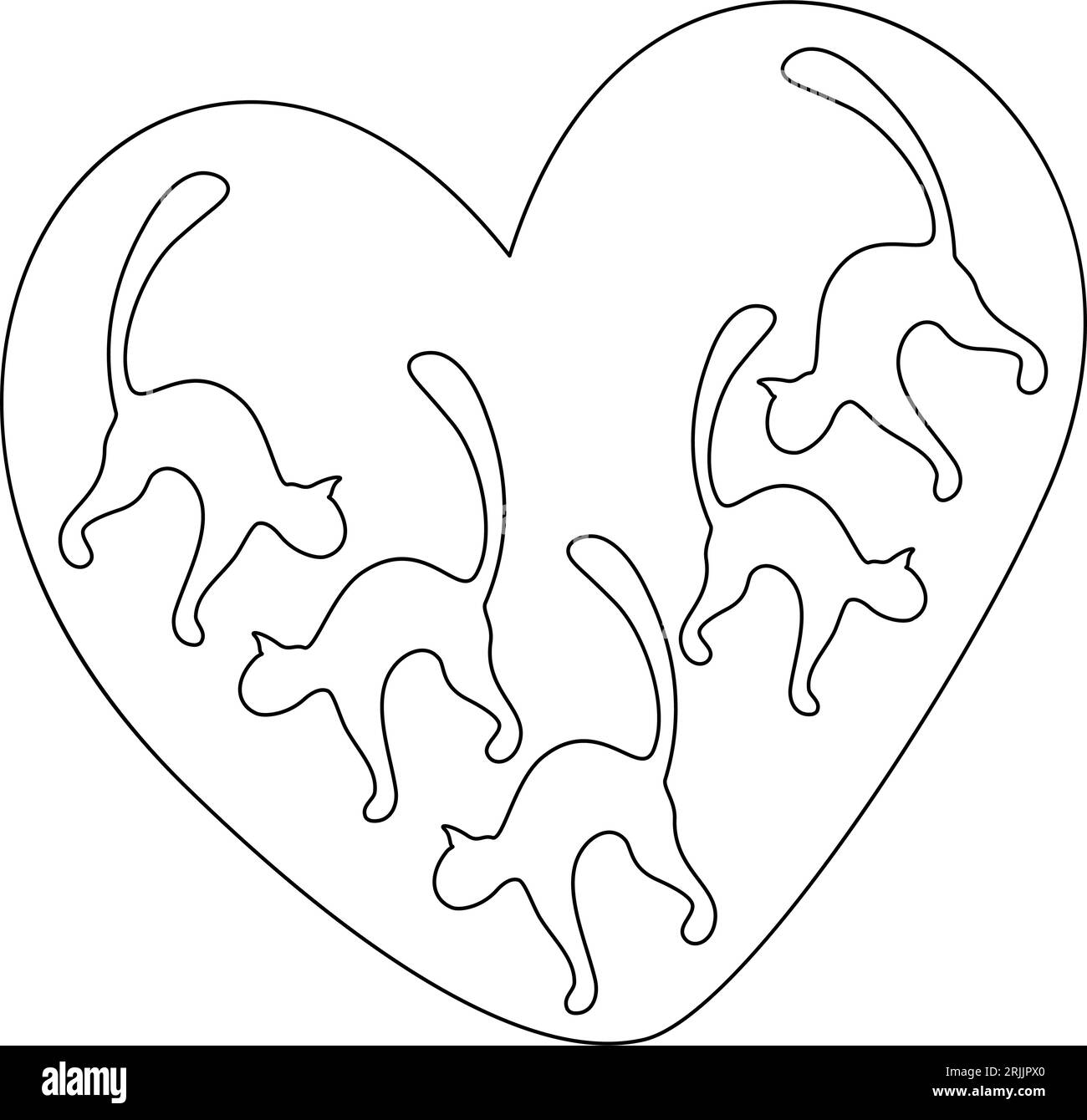 Immagine astratta di una silhouette di gatti sullo sfondo della forma del cuore. Design World Cat Day. Illustrazione vettoriale per poster, banner, brochure o cartoline, prezzo, etichetta, sfondo. Isolare. EPS Illustrazione Vettoriale