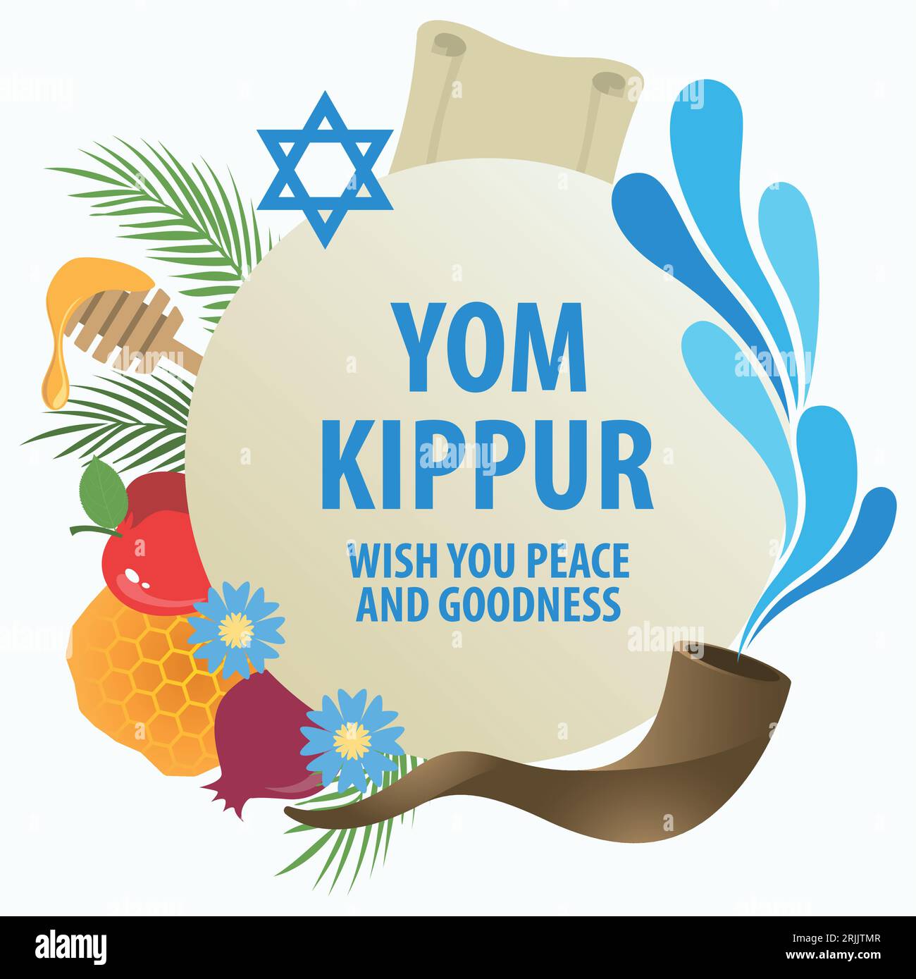 Illustrazione vettoriale del simbolo decorativo di Yom Kippur per striscione o biglietto d'auguri. Illustrazione Vettoriale