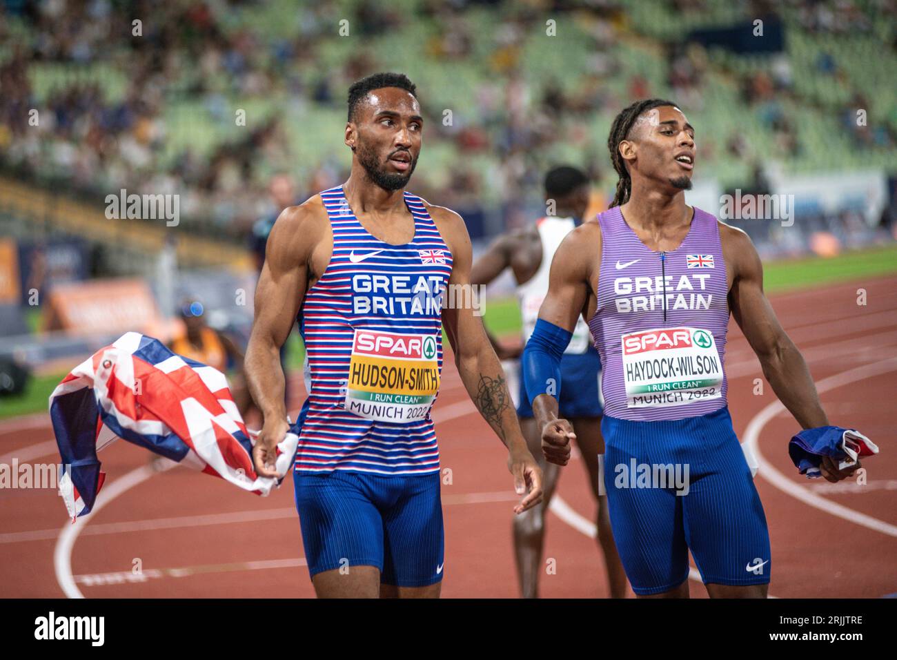 Matthew Hudson-Smith (medaglia d'oro), Alex Haydock-Wilson (medaglia di bronzo). 400m., Campionati europei Monaco 2022 Foto Stock