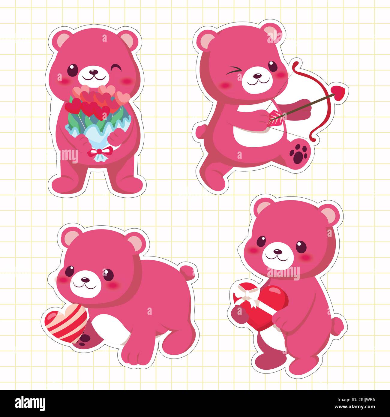 Set di graziosi orsacchiotti rosa in diverse pose. Illustrazione vettoriale. Illustrazione Vettoriale