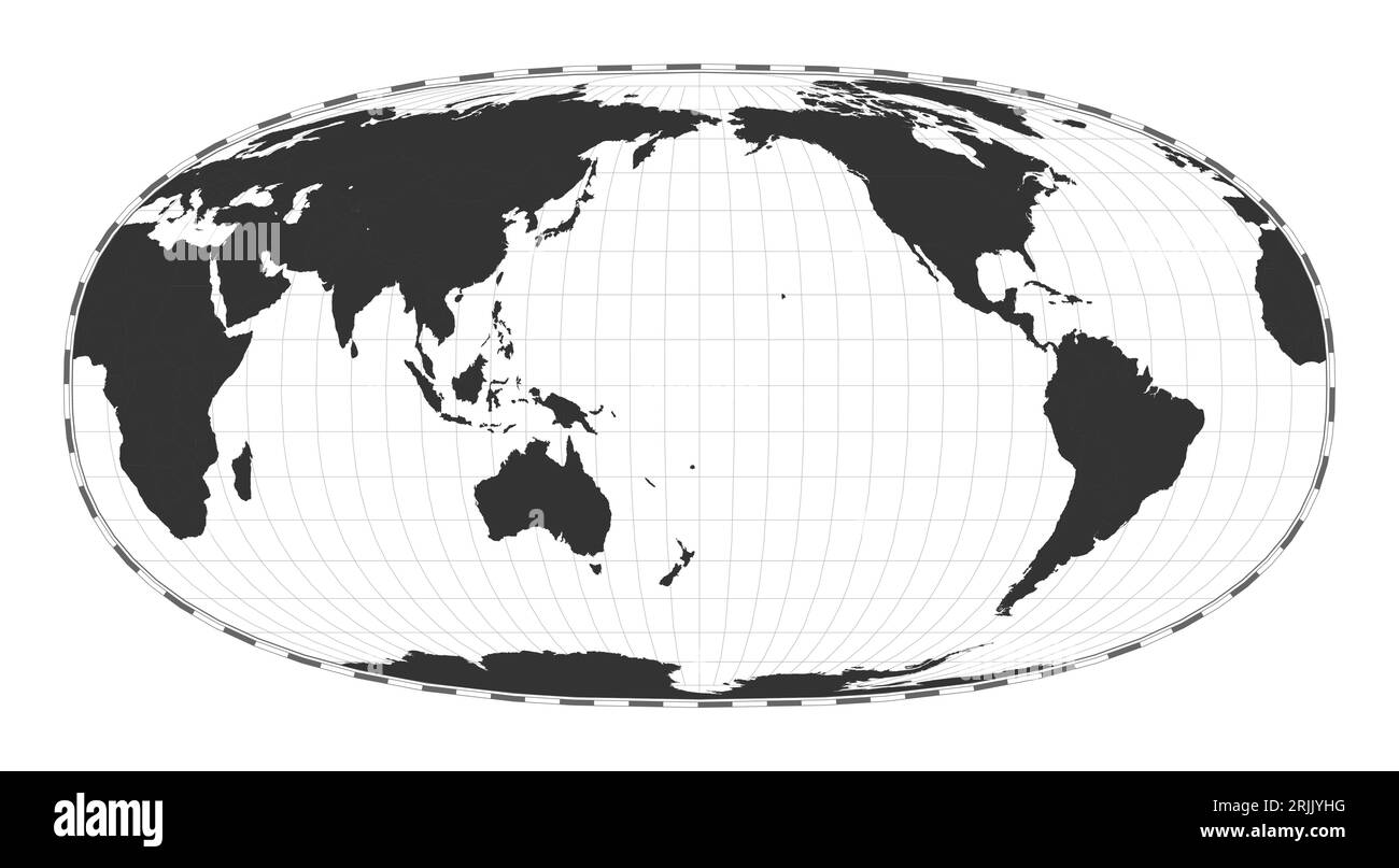 Mappa vettoriale del mondo. Proiezione iperellittica di Waldo R. Tobler. Mappa geografica del mondo pianeggiante con linee di latitudine e longitudine. Illustrazione Vettoriale