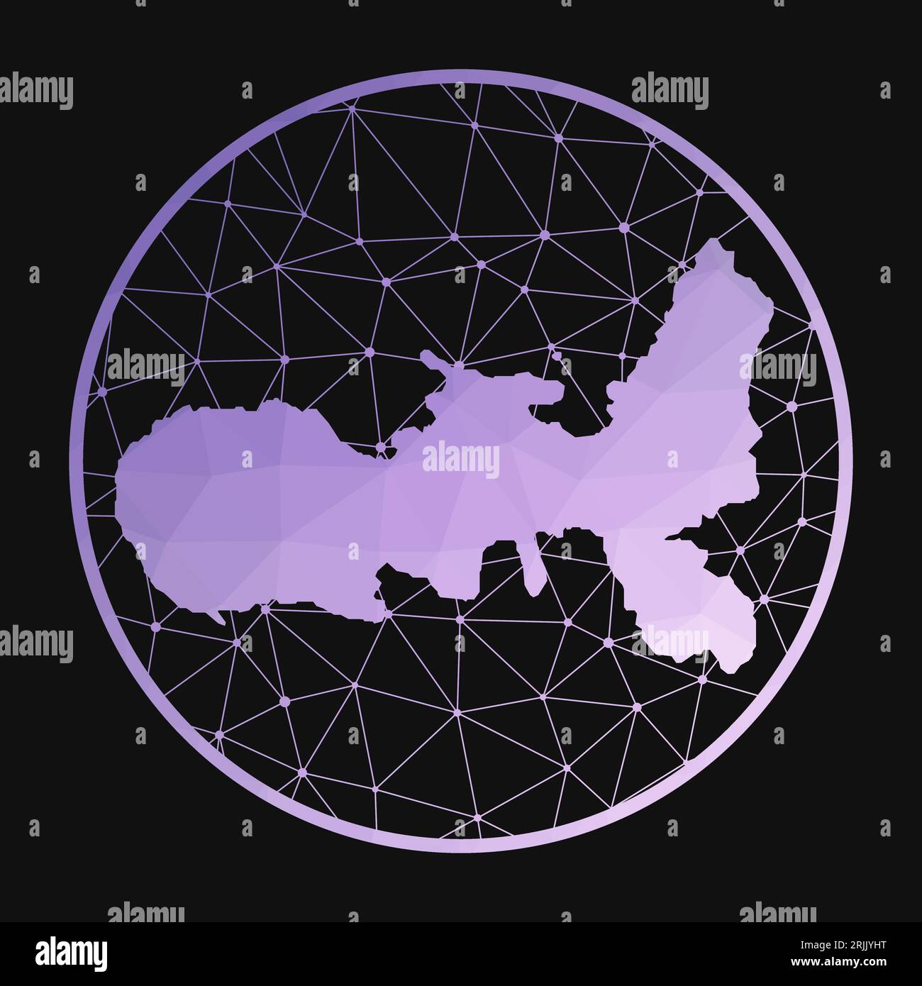 Icona Elba. Mappa poligonale vettoriale dell'isola. Icona dell'Elba in stile geometrico. La mappa dell'isola con un basso gradiente di poly viola su sfondo scuro. Illustrazione Vettoriale