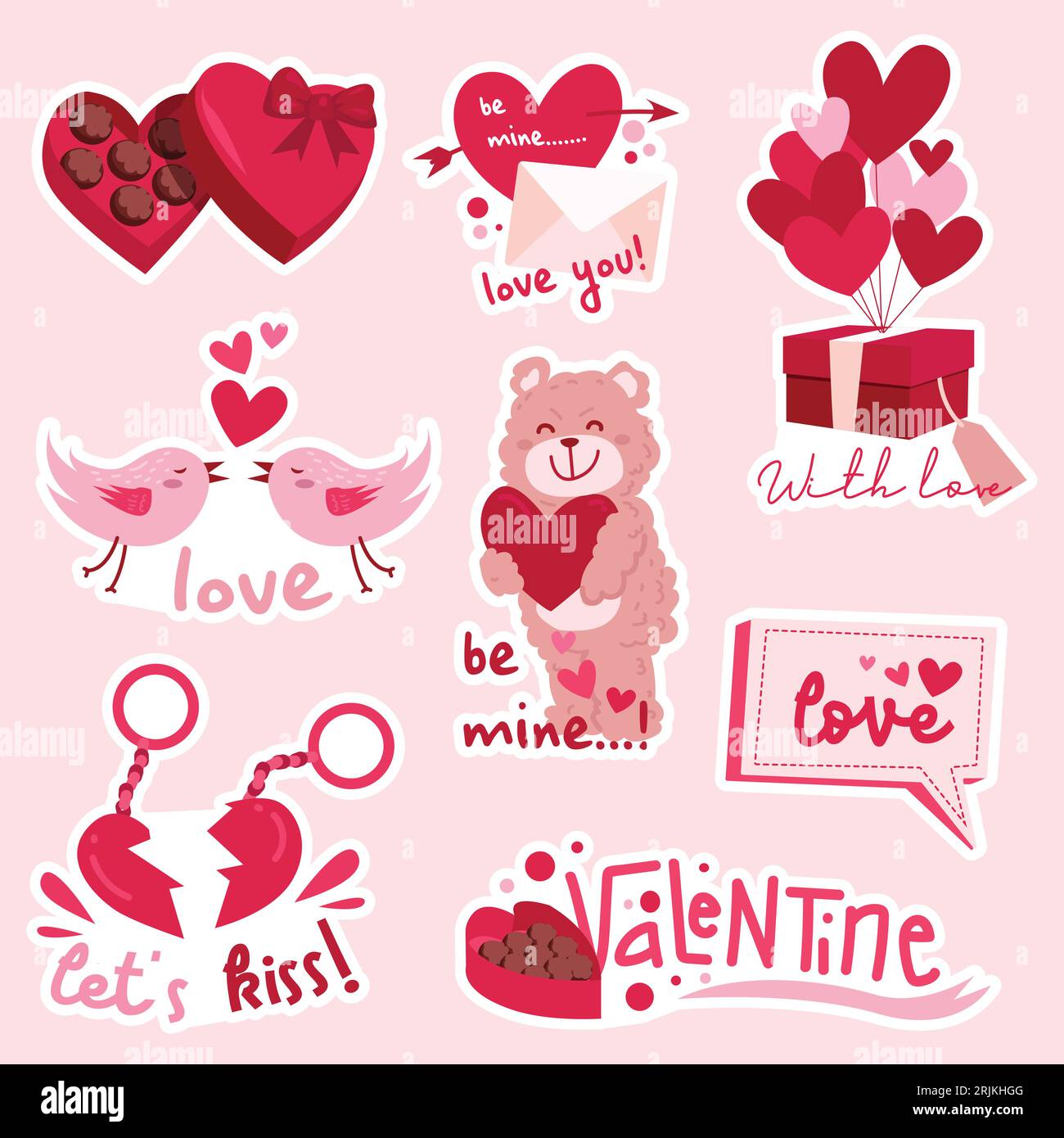 Adesivo nel giorno delle valentine con cuore, adesivo carino, arte di clip per lettere Illustrazione Vettoriale