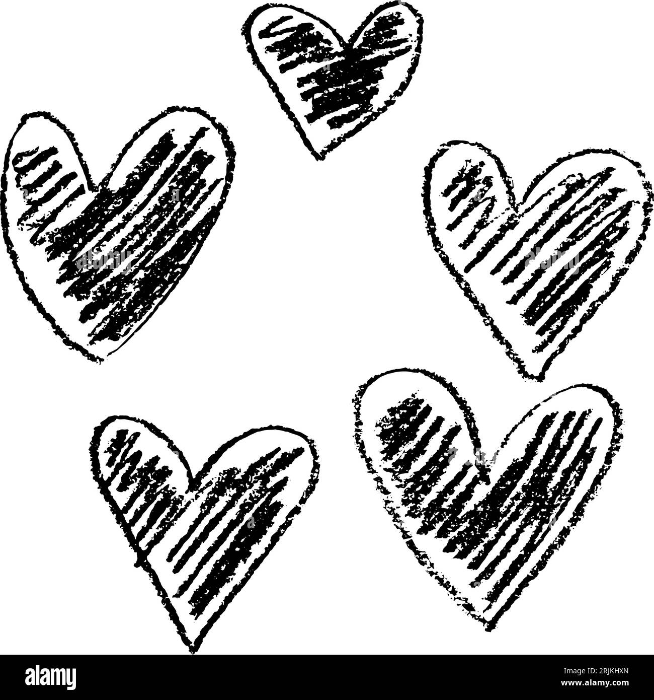 Set cuori disegnati a mano in gesso grunge Illustrazione Vettoriale