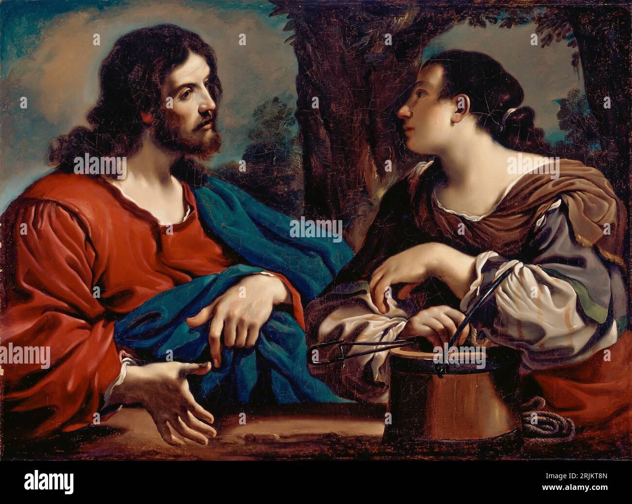 Cristo e la donna di Samaria, CA. 1620. Guercino (Giovanni Francesco Barbieri), italiano, 1591-1666. Questa opera d'arte è un dipinto di Gesù Cristo e.. Foto Stock