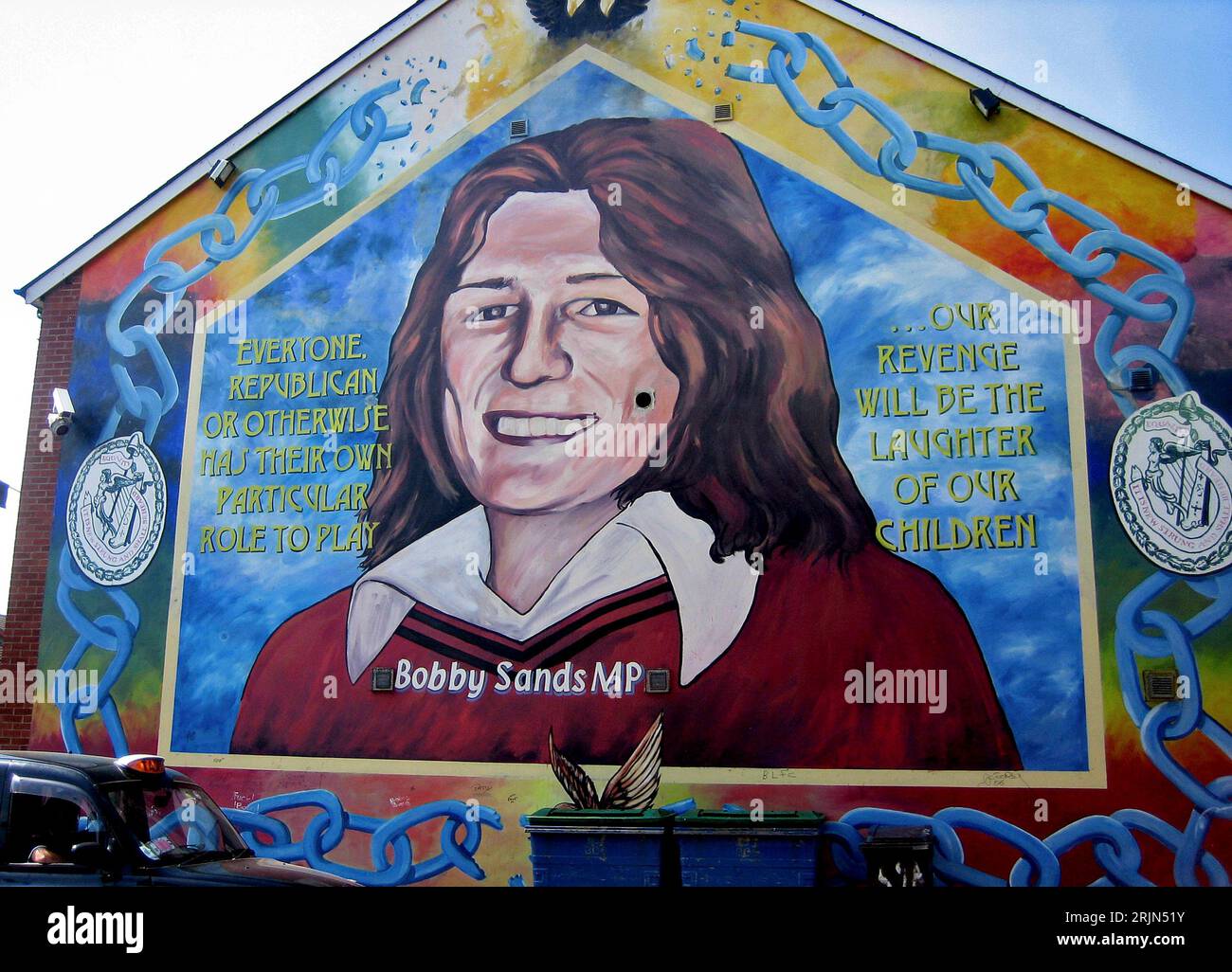 Bobby Sands Mural, Falls Road, Belfast, Irlanda del Nord, Regno Unito. Foto Stock