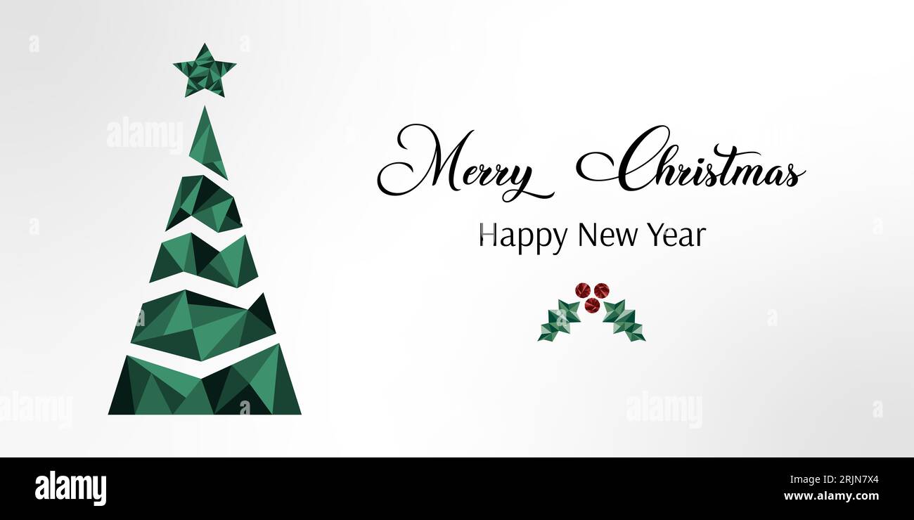 Buon Natale e felice anno nuovo. Albero di Natale con stella. Design astratto stagionale per le feste invernali Foto Stock