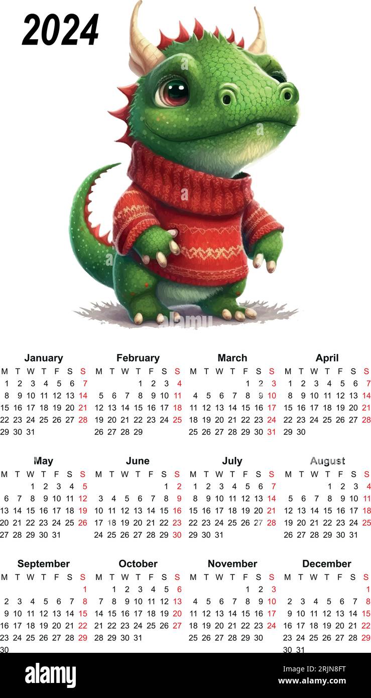 Calendario 2024 drago ad acquerello modello cinese Immagine e Vettoriale -  Alamy