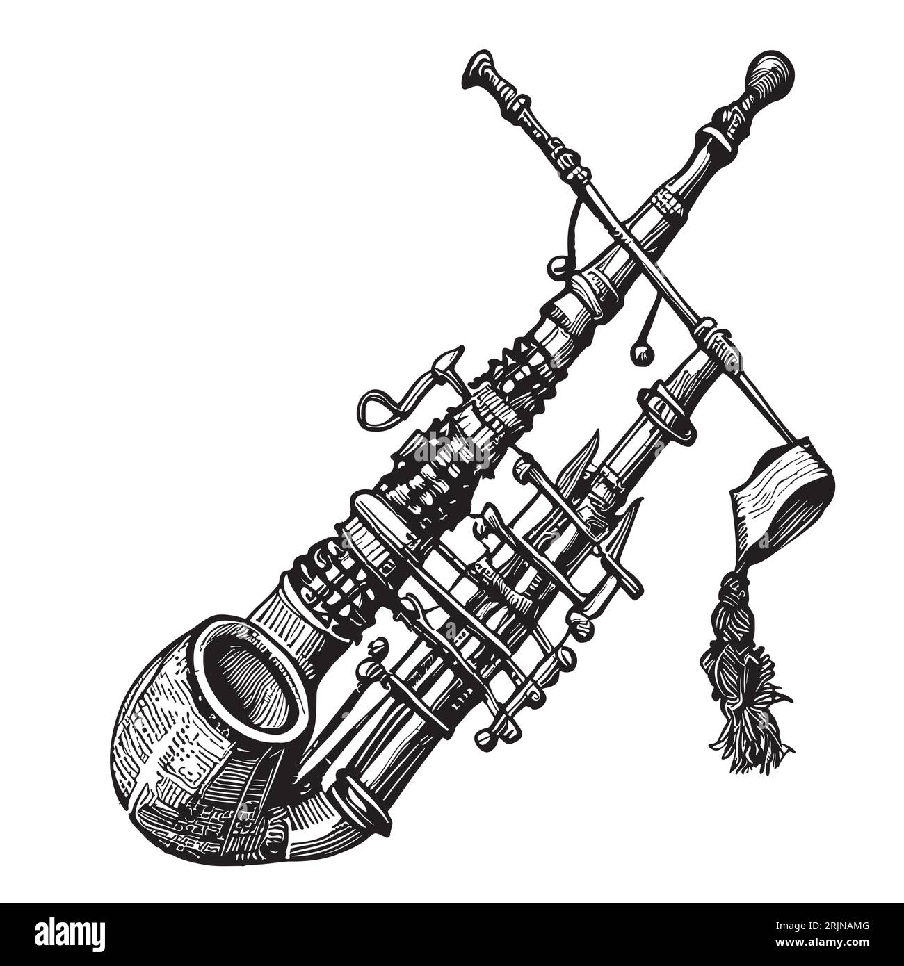 Musical scozzese bagpipe schizzo retrò disegnato a mano in stile comico Music Vector Illustrazione Vettoriale