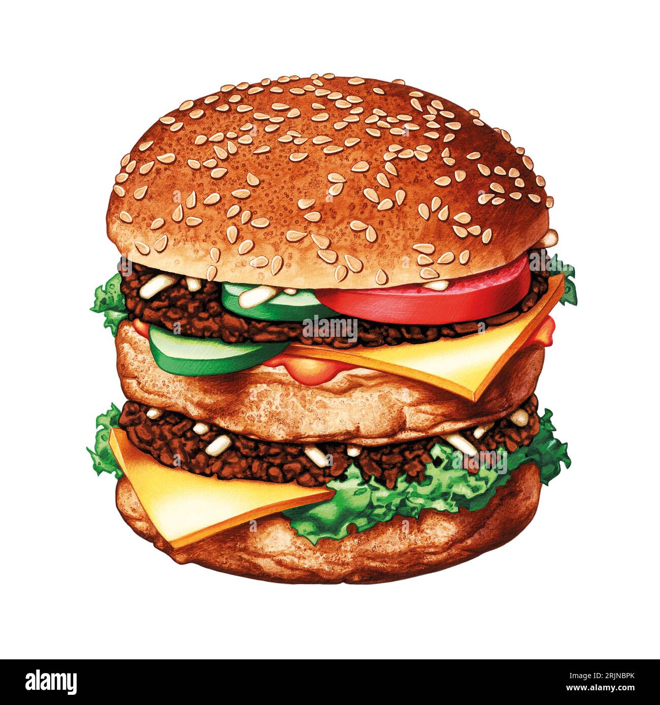 Hamburger illustrato isolato Foto Stock