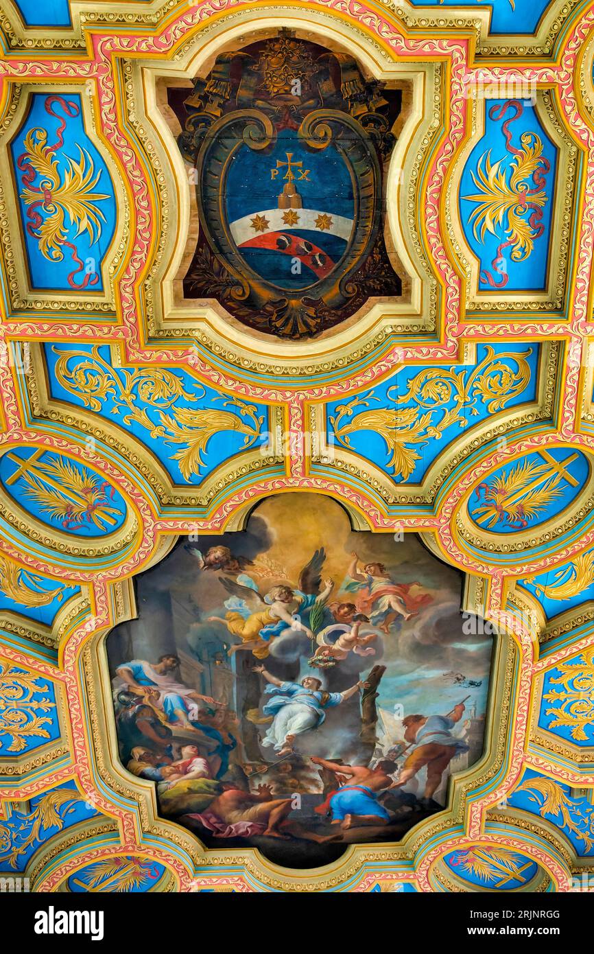 Martirio di Anastasia di Cerruti sul soffitto della chiesa di Santa Anastasia al Palatino, Roma, Italia Foto Stock