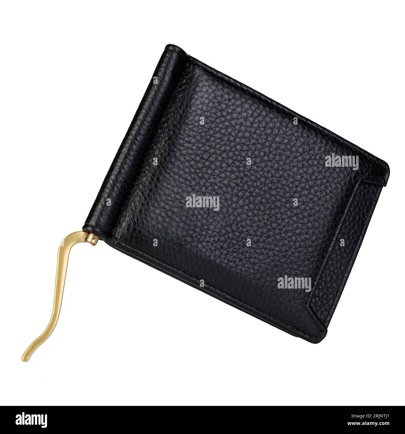 Portafoglio con clip per soldi in pelle nera con supporto in metallo isolato Foto Stock