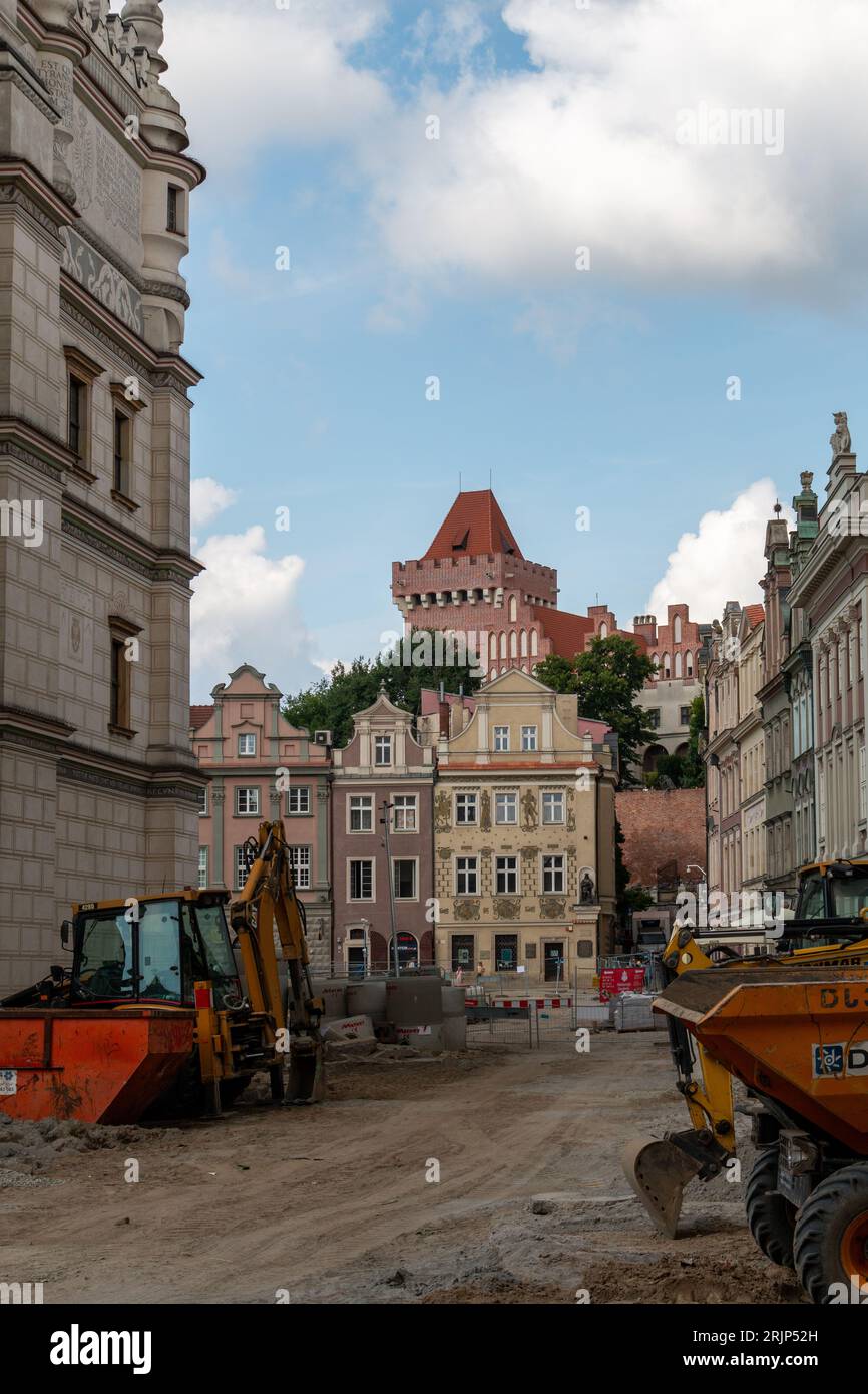 Lavori di restauro nel centro storico della città, Poznan, Polonia. Foto Stock